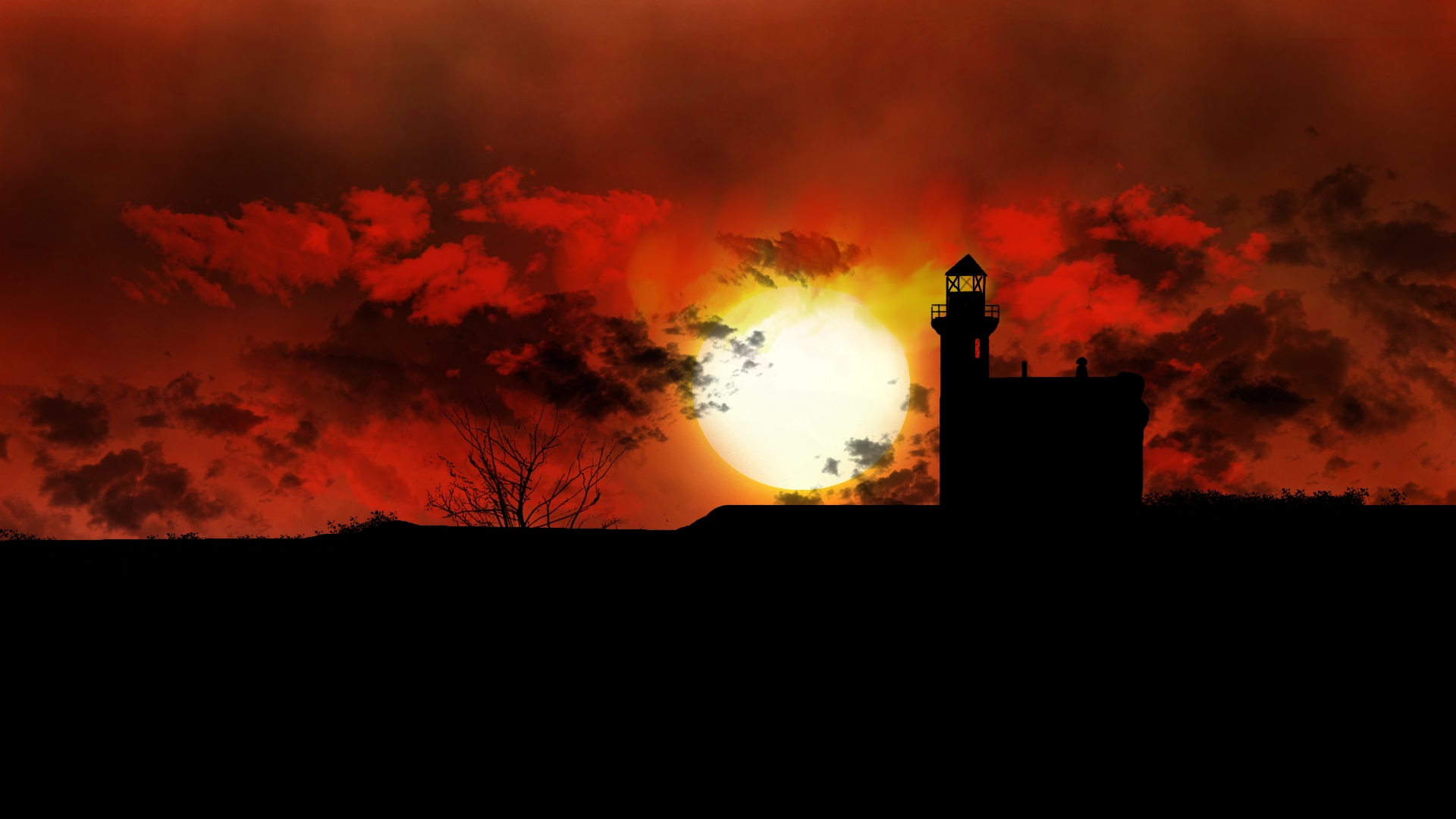 Digital Painting Lighthouse Dusk 1920x1080