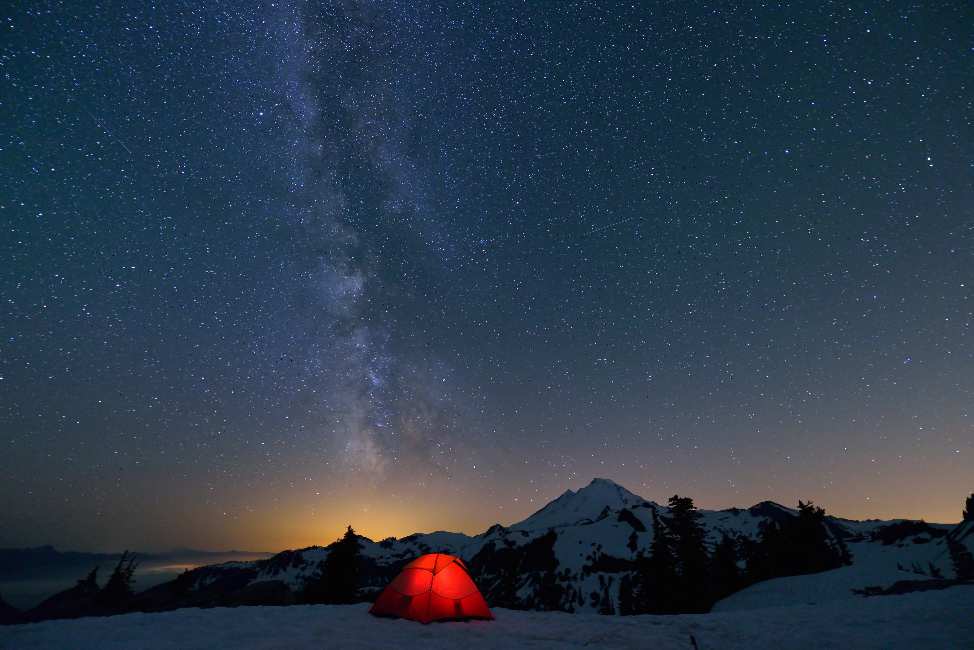 Snow Tent Milky Way Stars Night 3840x2563