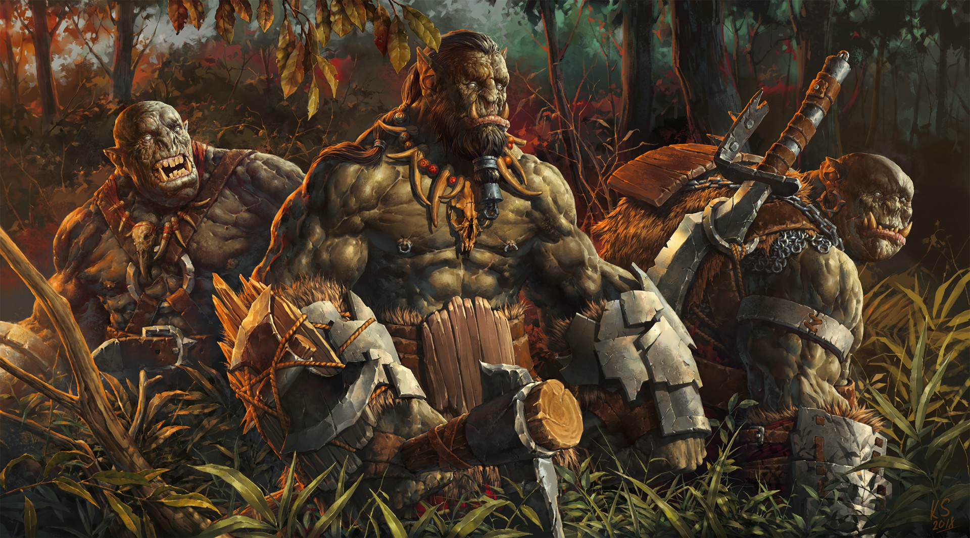 Sergey Kovalev Digital Art Fantasy Art Orcs Fantasy Weapon Forest 1920x1066