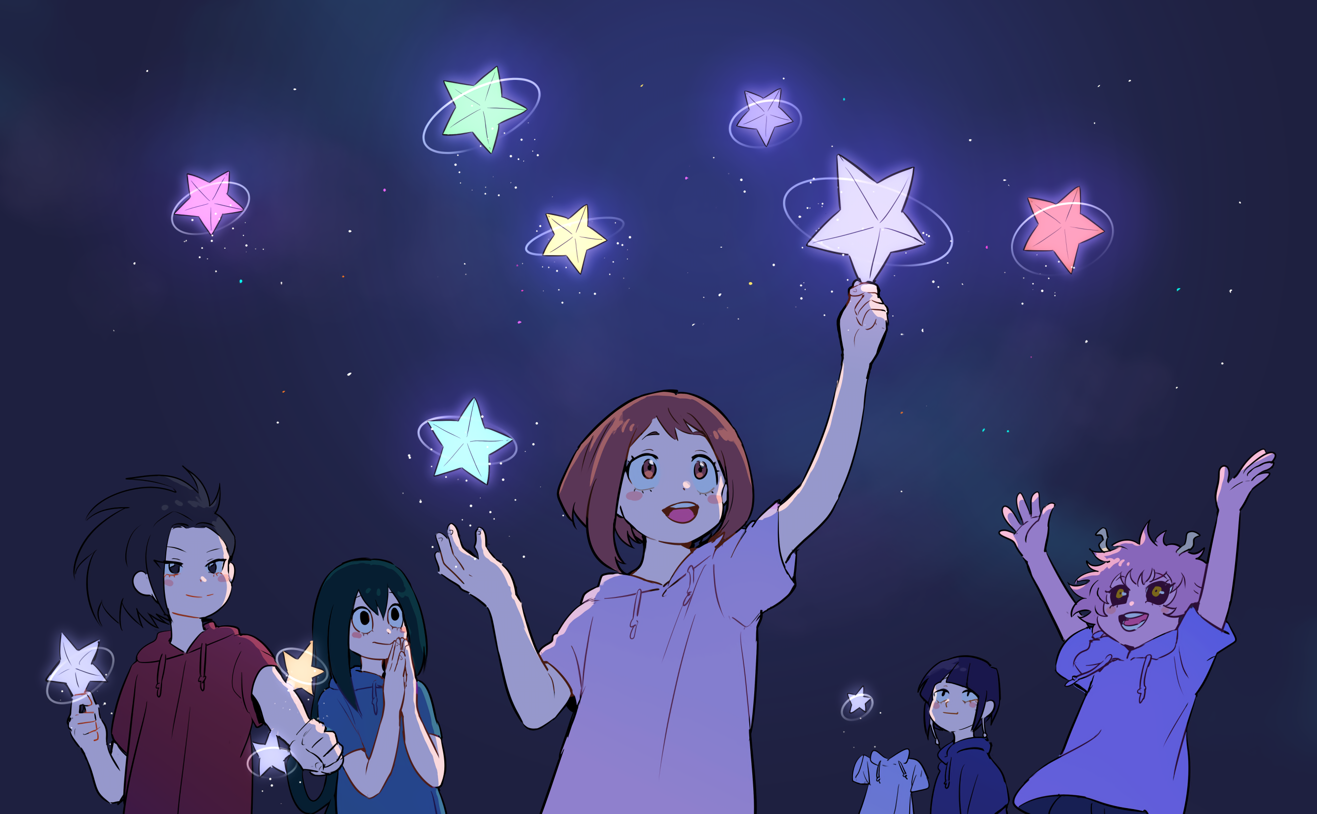 Tsuyu Asui Ochaco Uraraka Blush Ky Ka Jir Mina Ashido Momo Yaoyorozu Night Smile Stars Toru Hagakure 2668x1650