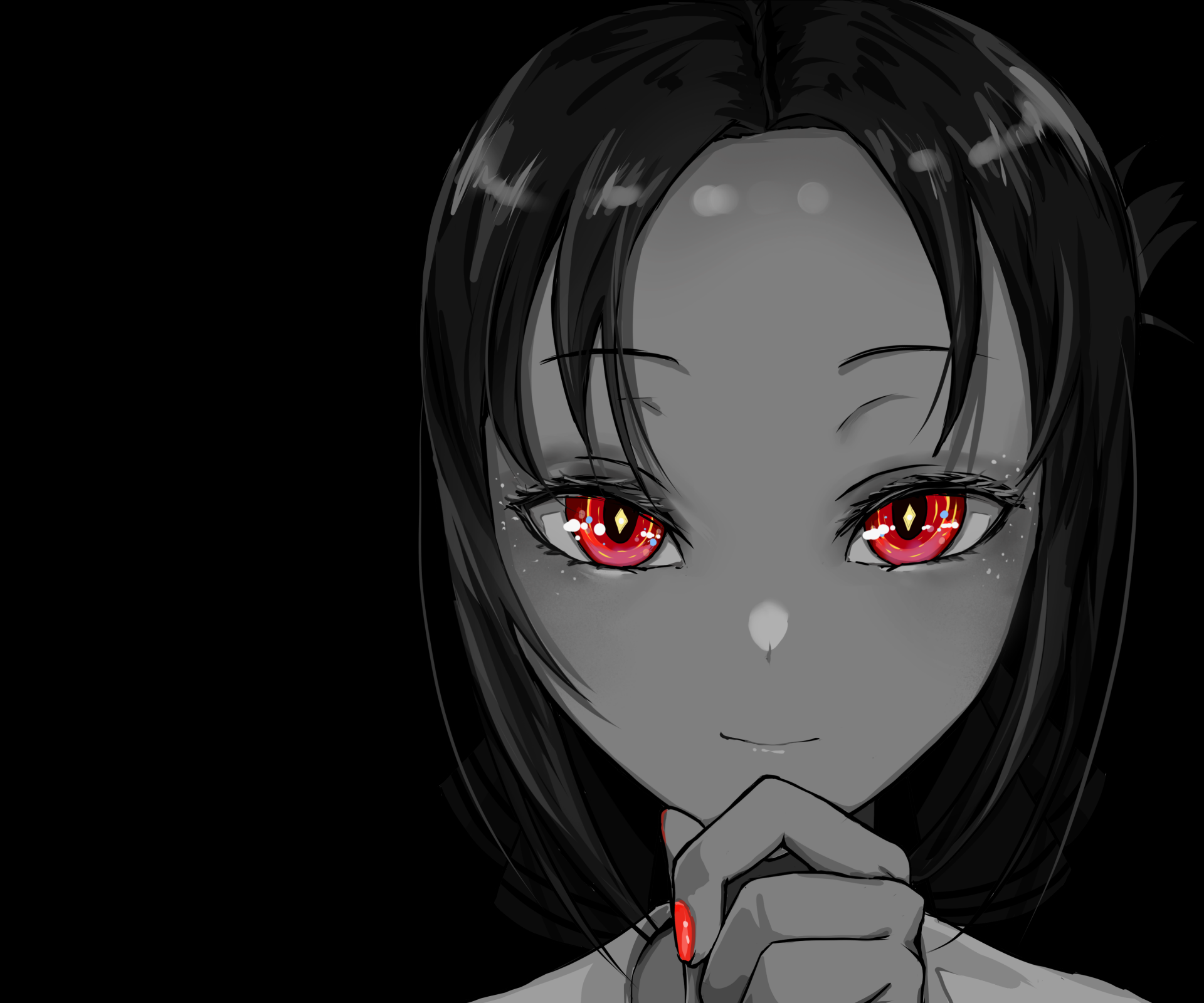 Kaguya Sama Love Is War Anime Anime Girls Selective Coloring Red Eyes Face Closeup Looking At Viewer 1920x1600