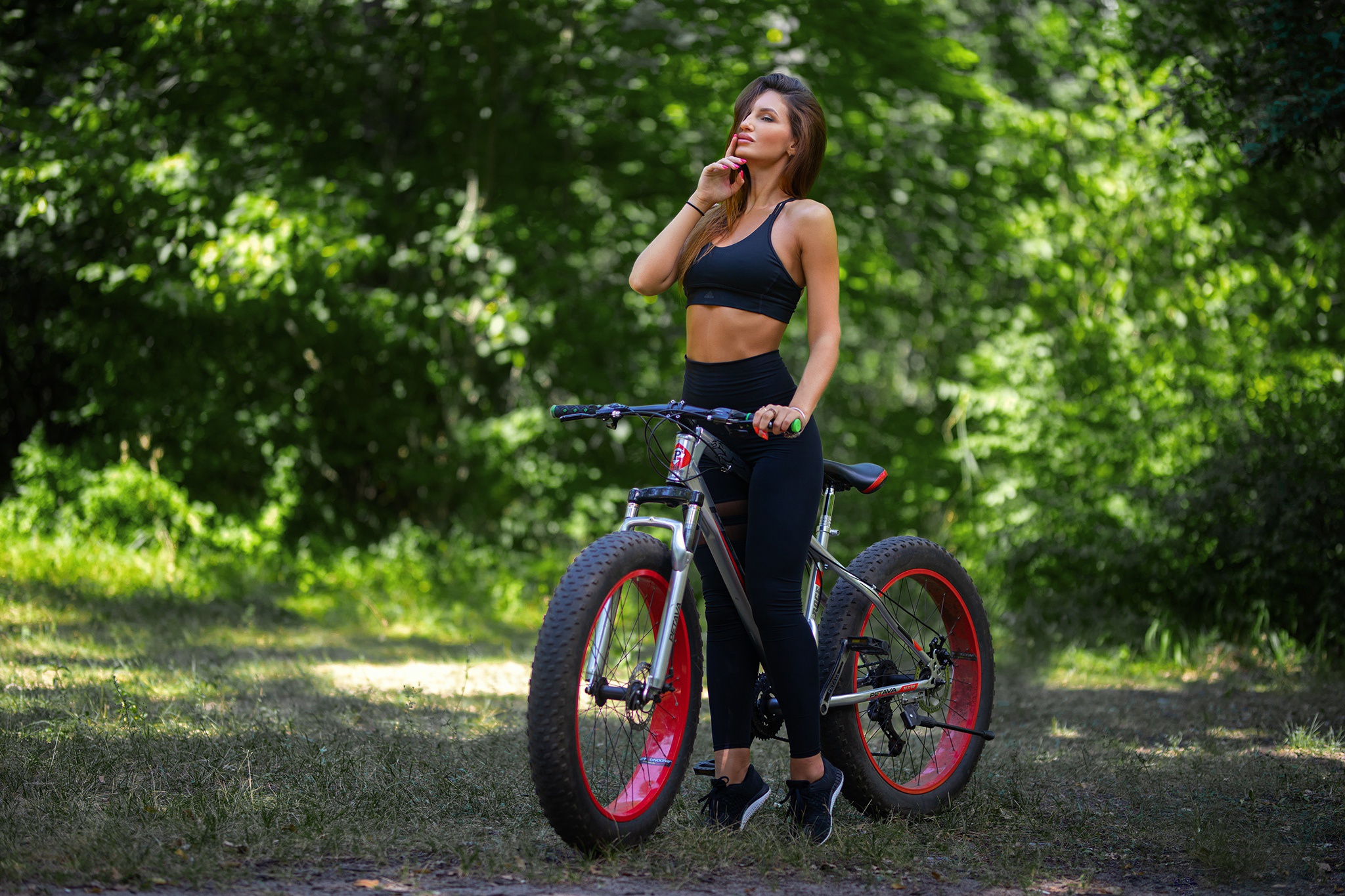 Women Model Women Outdoors Bicycle Women With Bicycles Standing Vehicle 2048x1365