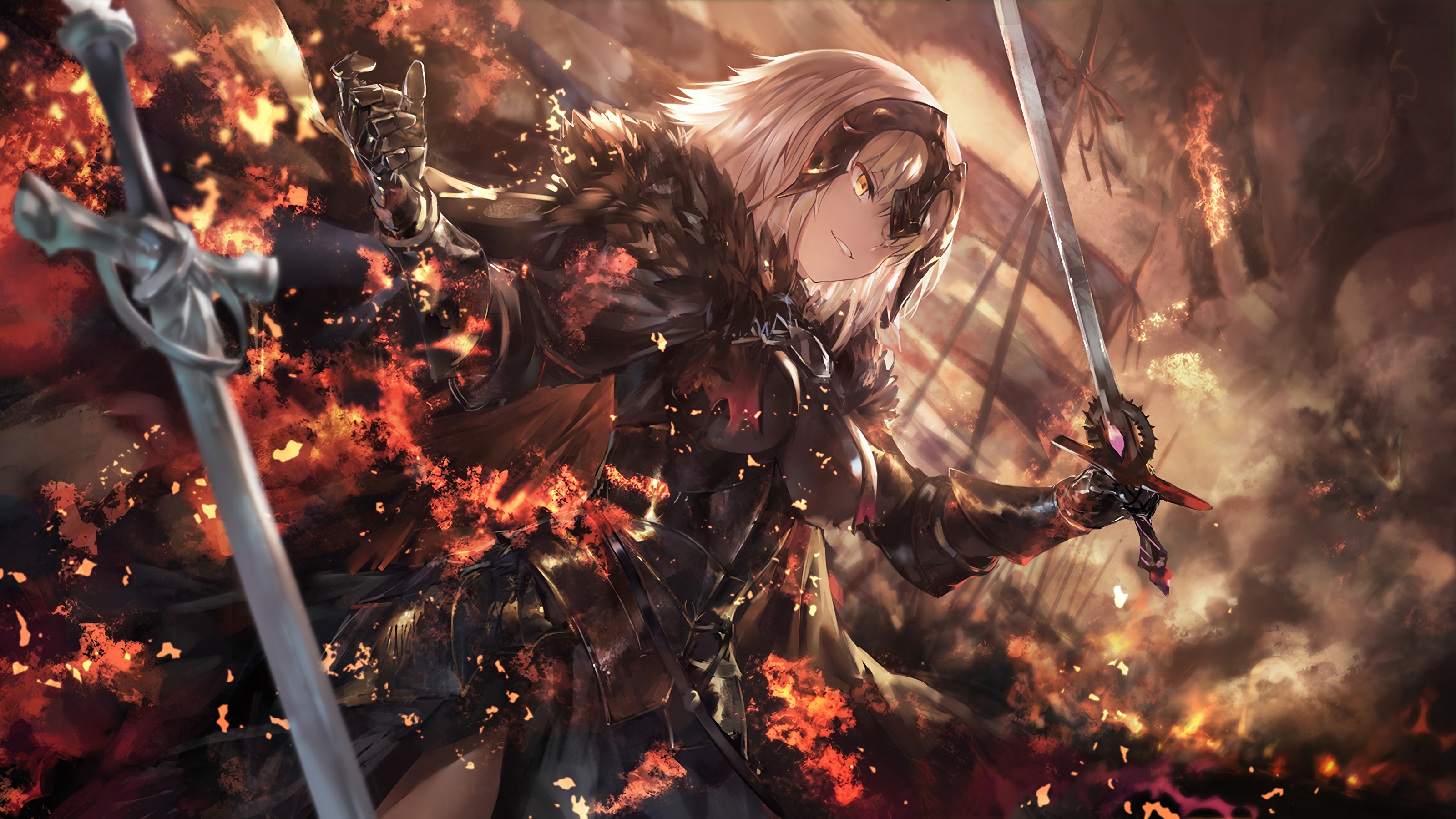 Jeanne D 039 Arc Alter Sword Woman Warrior Dragon Flame Avenger Fate Grand Order Fire Short Hair Whi 3200x1800