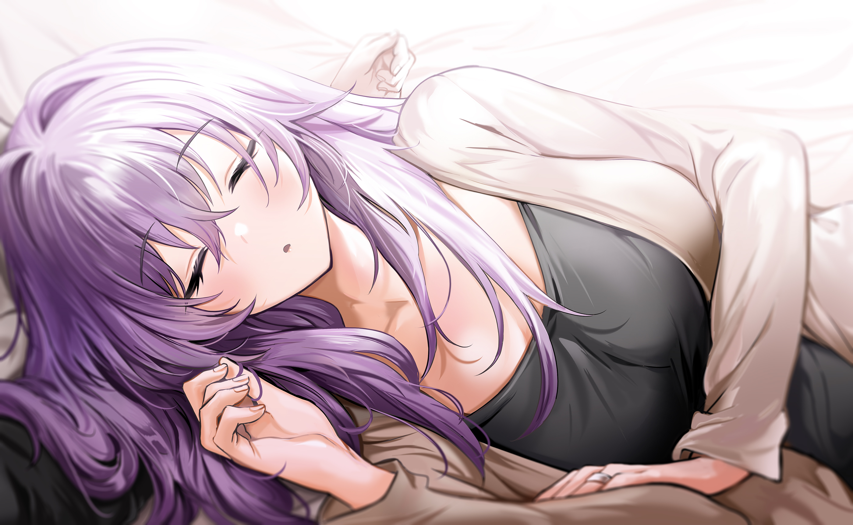 Anime Anime Girls Asayuki101 Artwork POV Sleeping Purple Hair 2800x1725