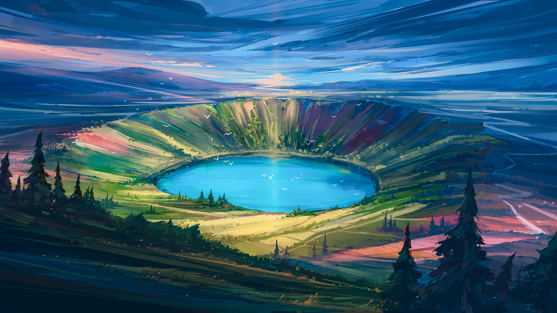 Digital Painting Landscape Sky Lake Aenami 1920x1080