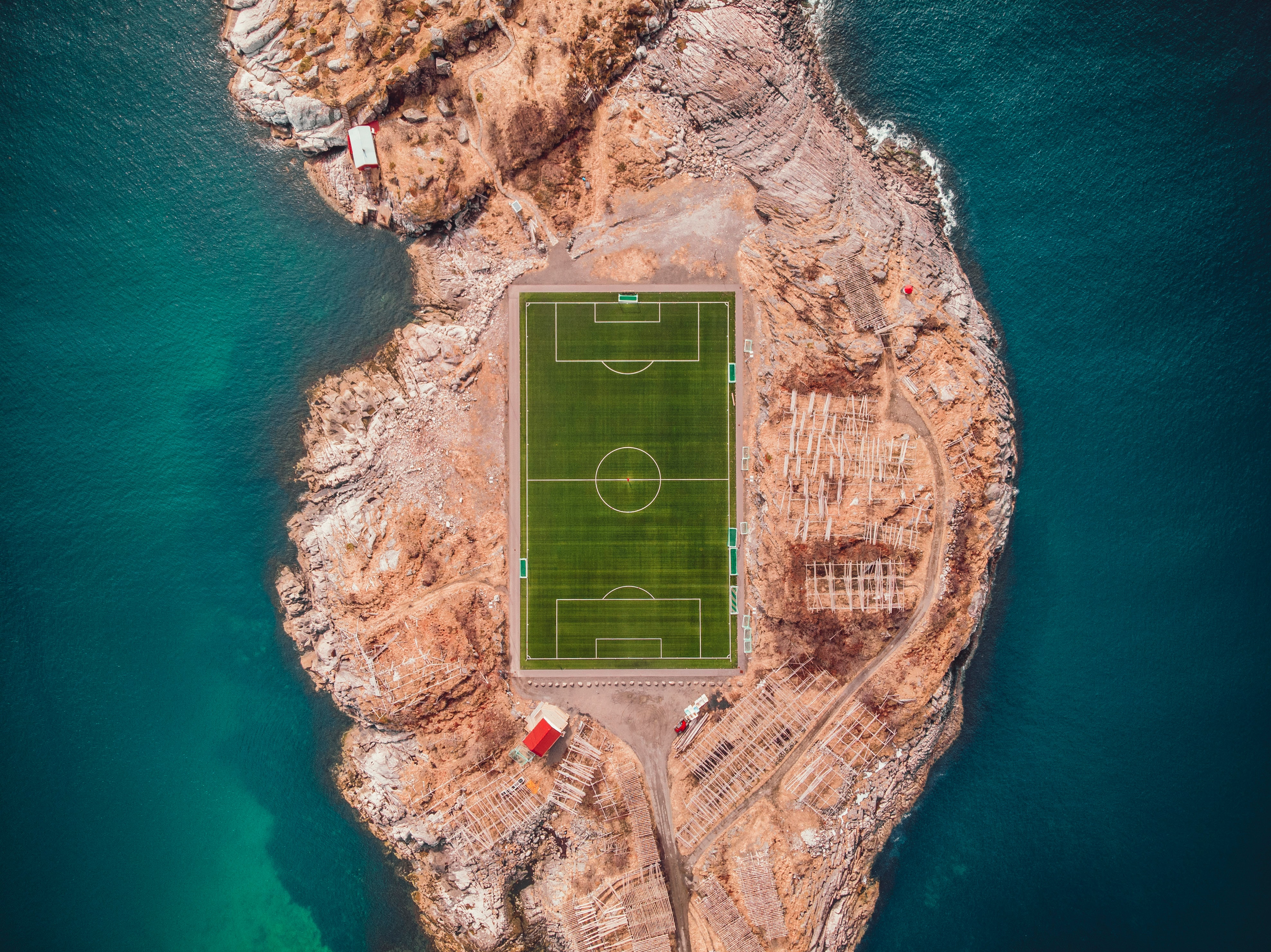 Lofoten Islands Soccer Field Aerial View 3954x2962