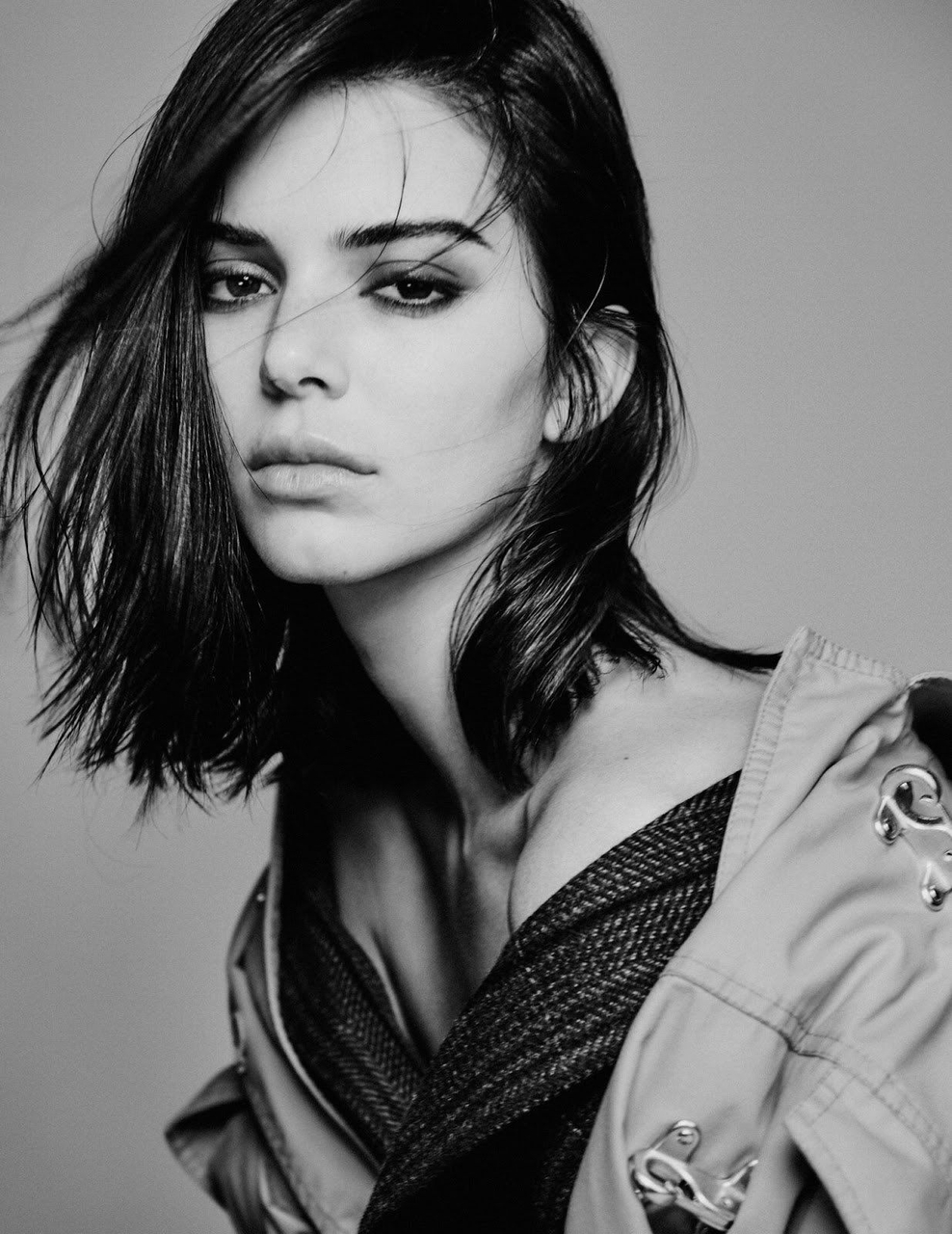 Kendall Jenner Women Model Dark Hair Shoulder Length Hair Monochrome 988x1280
