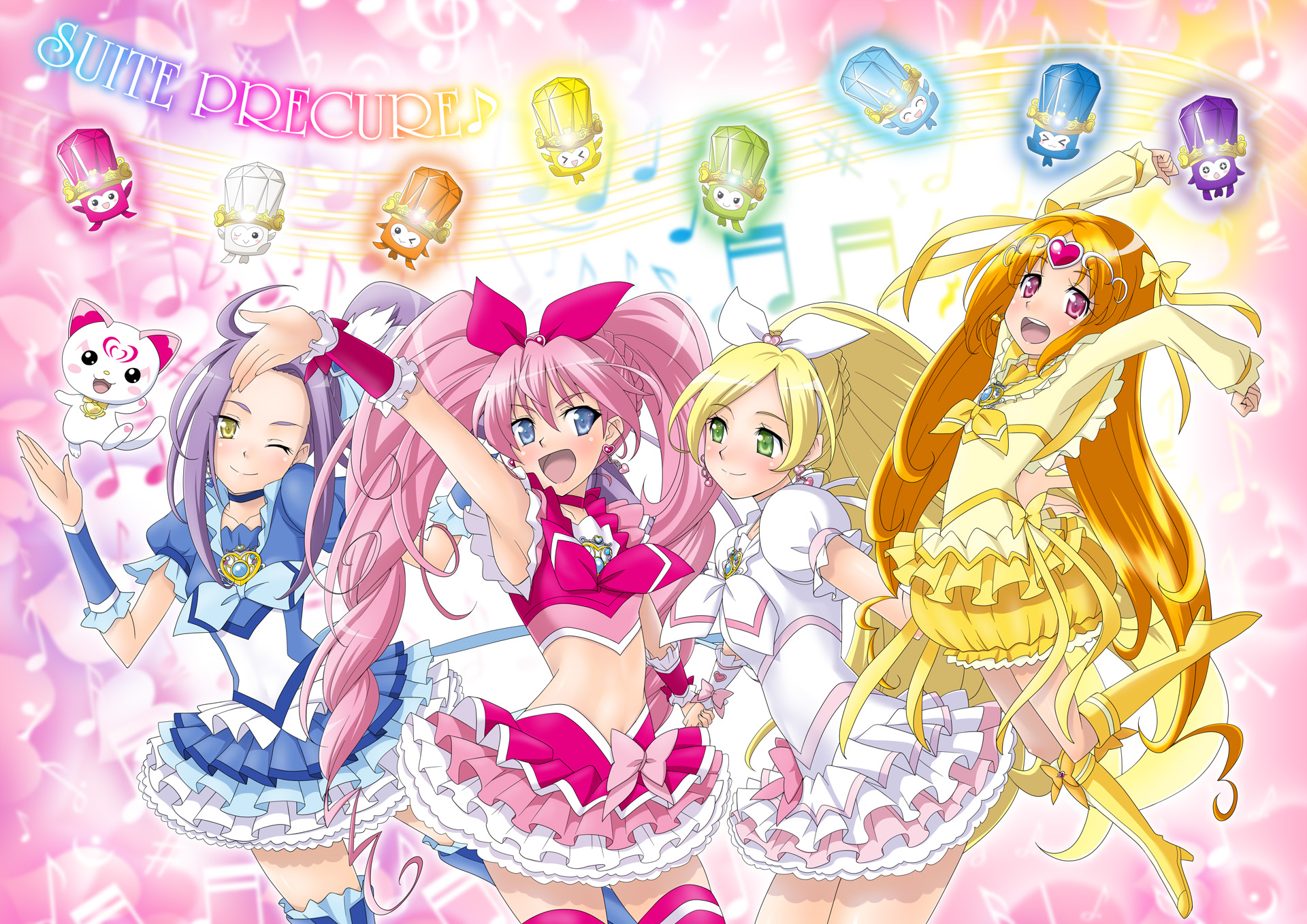 Anime Anime Girls Pretty Cure Suite Precure Magical Girls Cure Melody Cure Rhythm Cure Beat Cure Mus 1920x1358