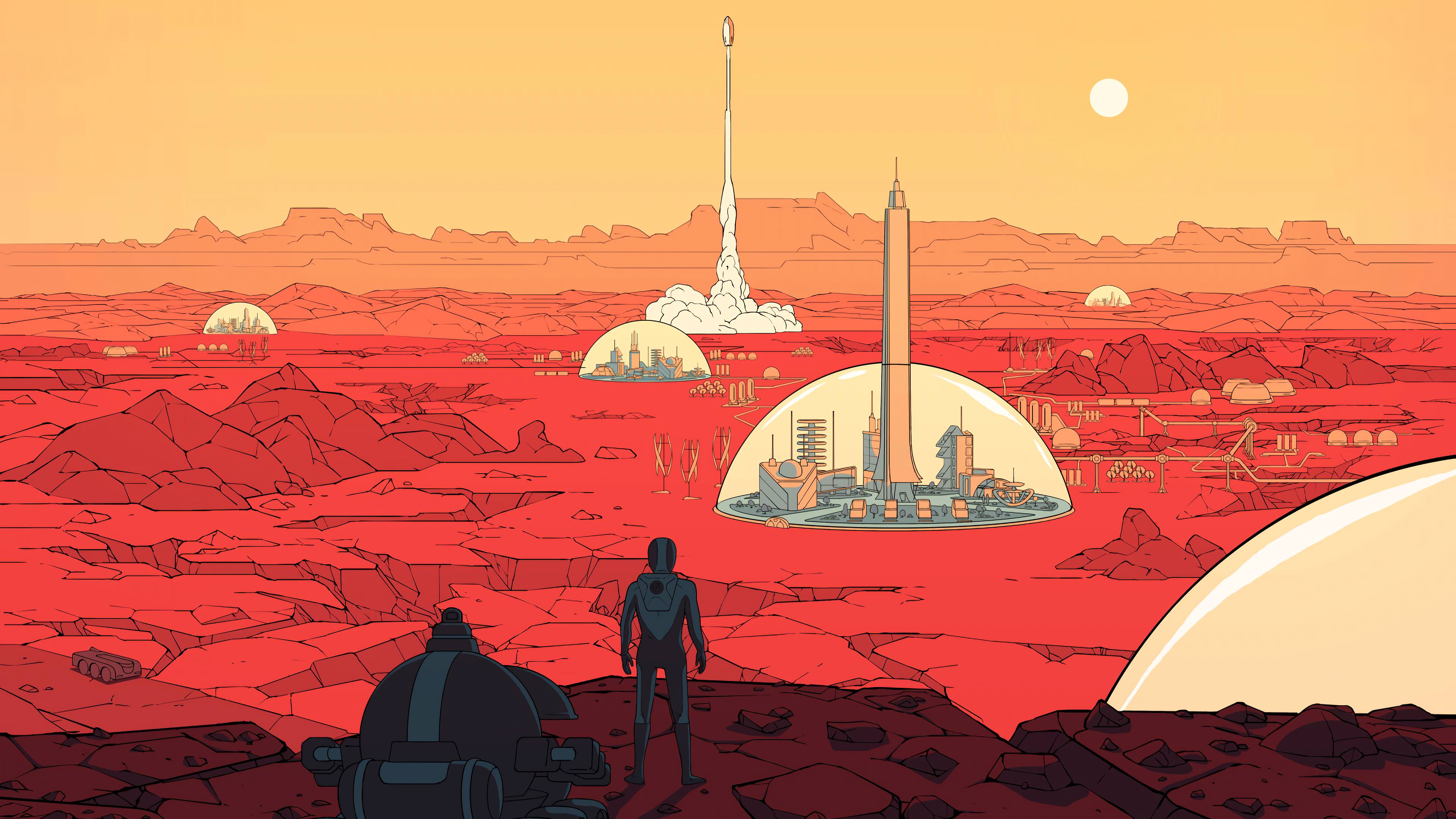 Planet Spaceship Astronaut Red Take Off Crater Surviving Mars Wallpaper -  Resolution:3840x2160 - ID:1217667 