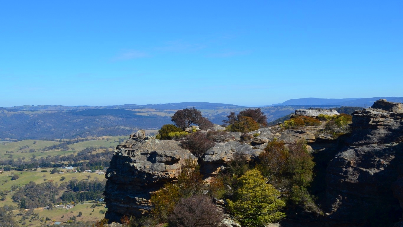 Rock Mountain Landscape Blue Mountains Cliff Australia 1366x768