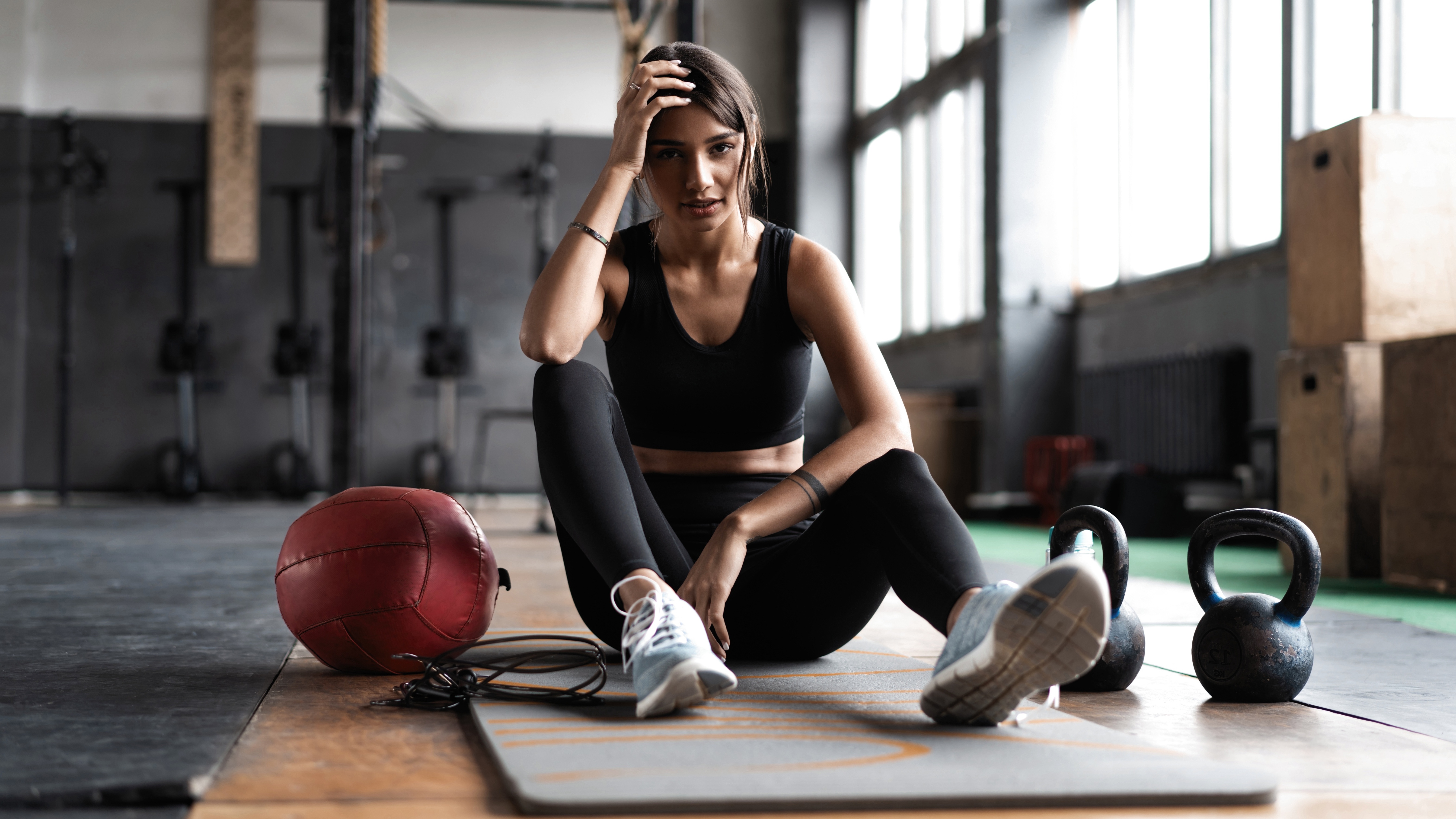 Brunette Depth Of Field Girl Gym Model Woman 6280x3532