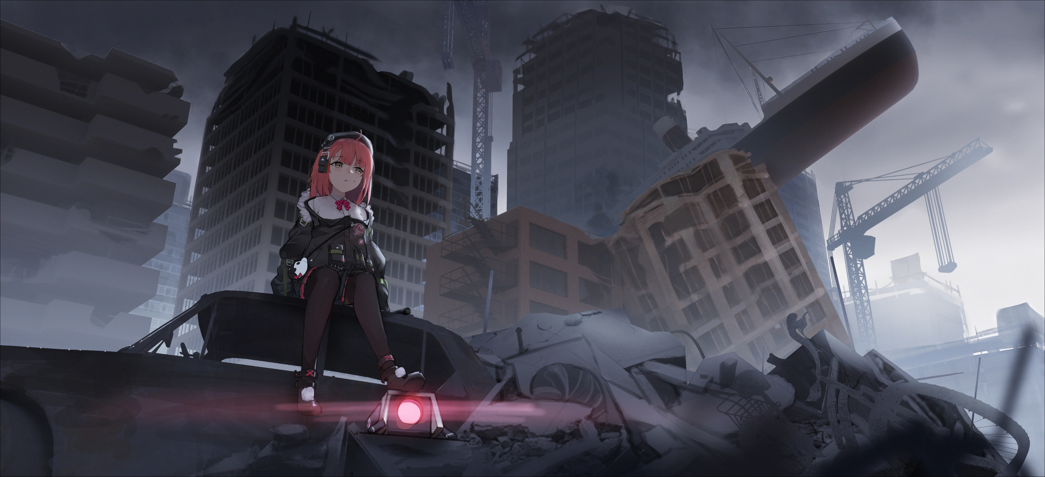 Anime Anime Girls Even Artwork Girls Frontline Mp7 Girls Frontline Redhead Apocalyptic Ruins Car 3500x1598