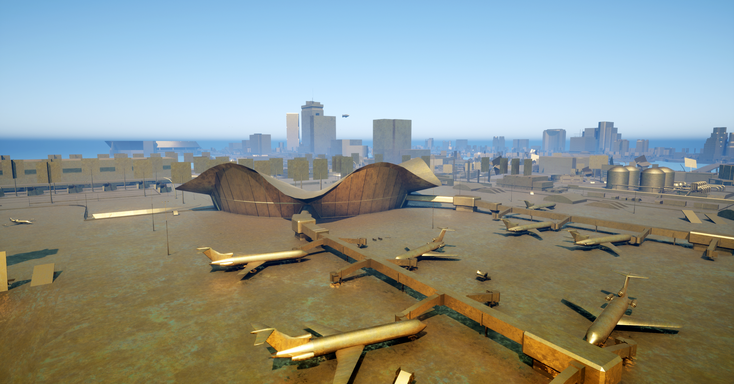 Golden City Grand Theft Auto Vice City Video Games Modding Unreal Engine 5 Airport 2444x1280