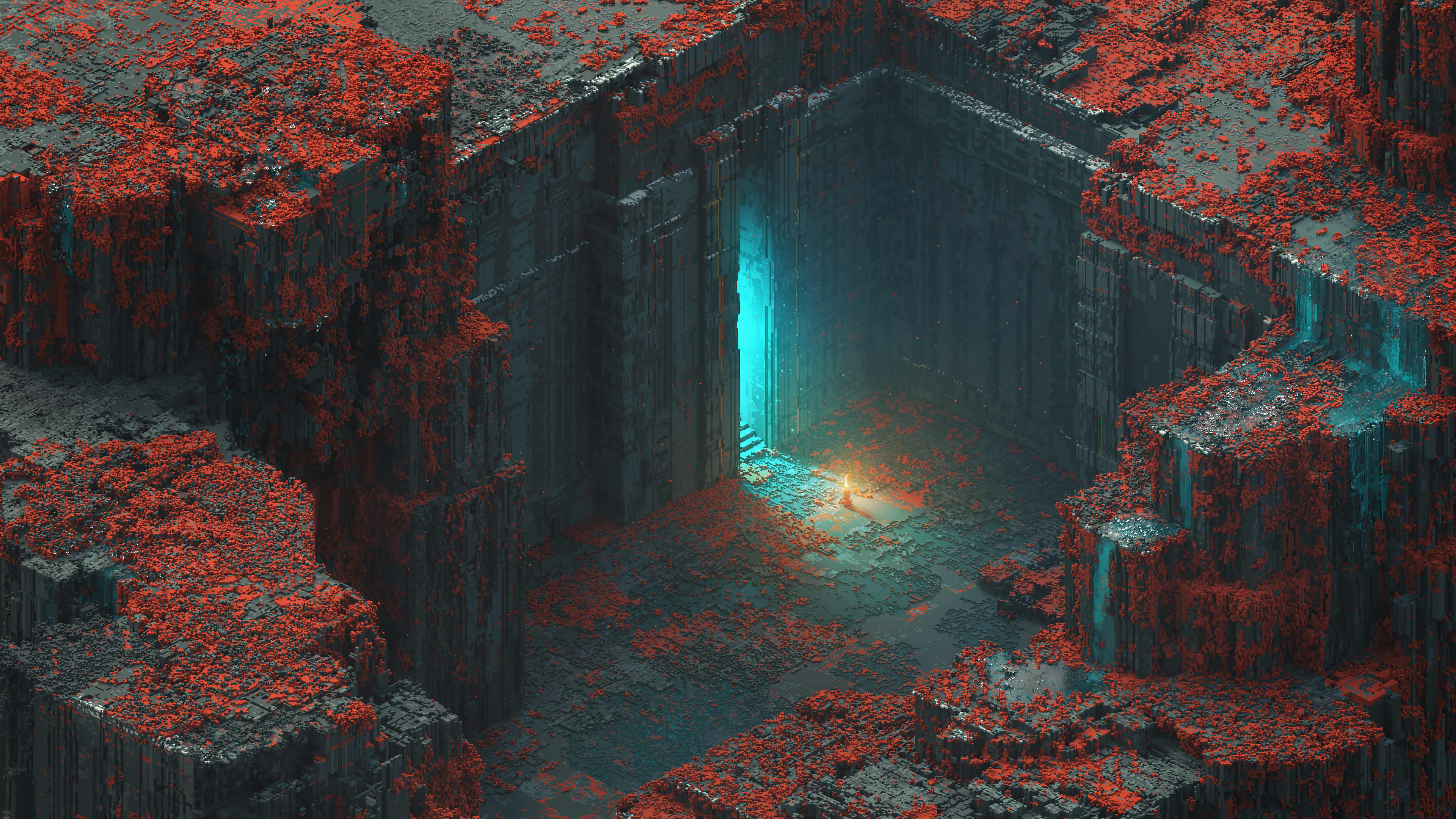 3D Artwork Digital Art Isometric Voxels Temple Ruins Mari K 3840x2160