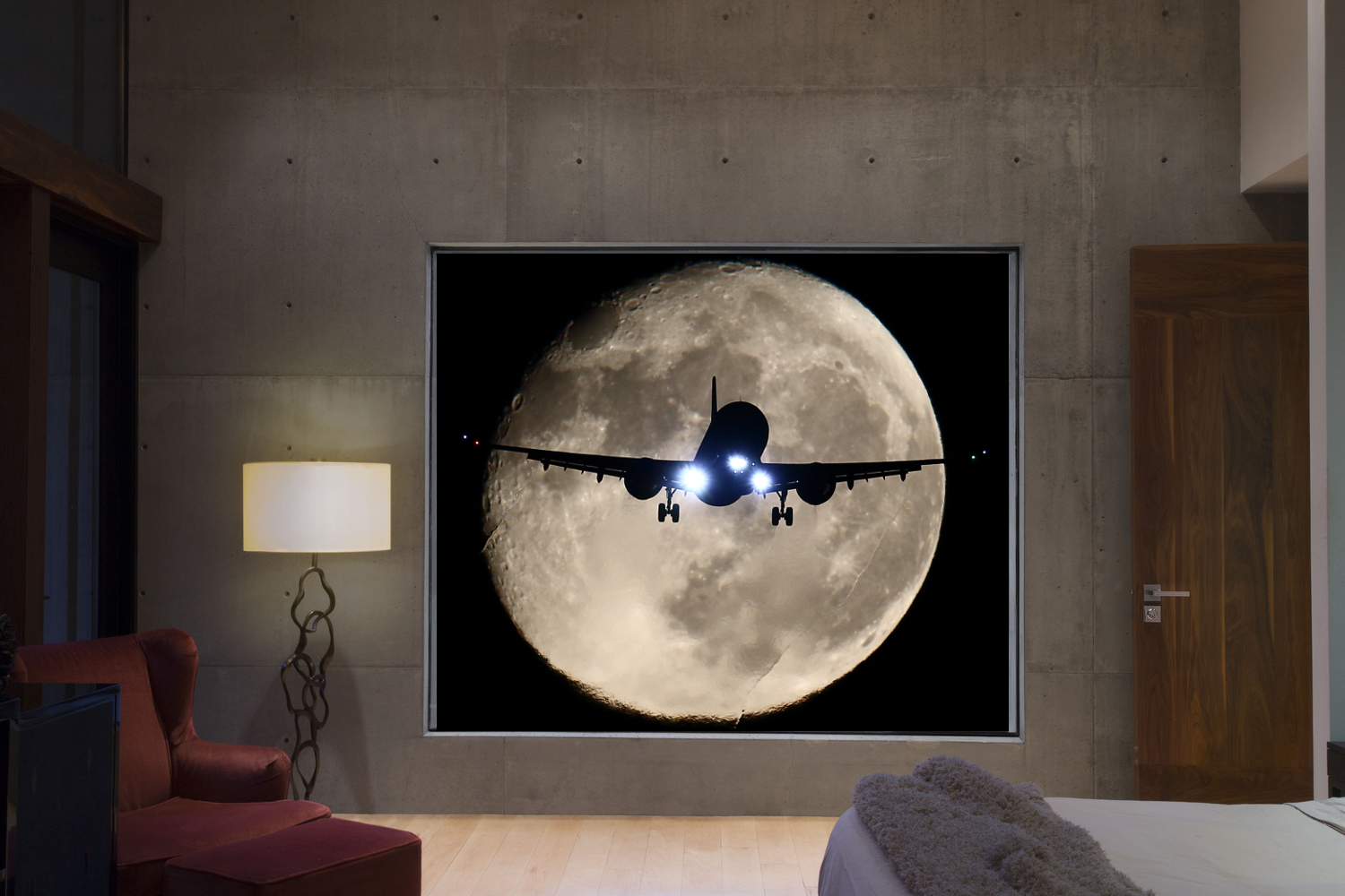 Lamp Armchair Room Window Aircraft Moon Night 1500x1000