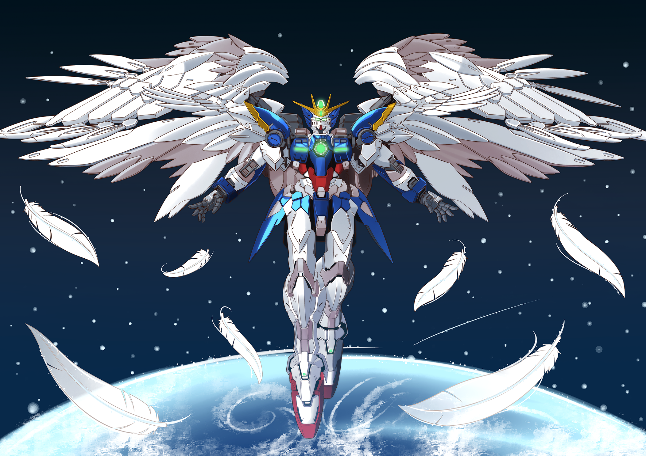 Anime Mechs Super Robot Wars Gundam Mobile Suit Gundam Wing Wing Gundam Zero Artwork Digital Art Fan 2105x1488