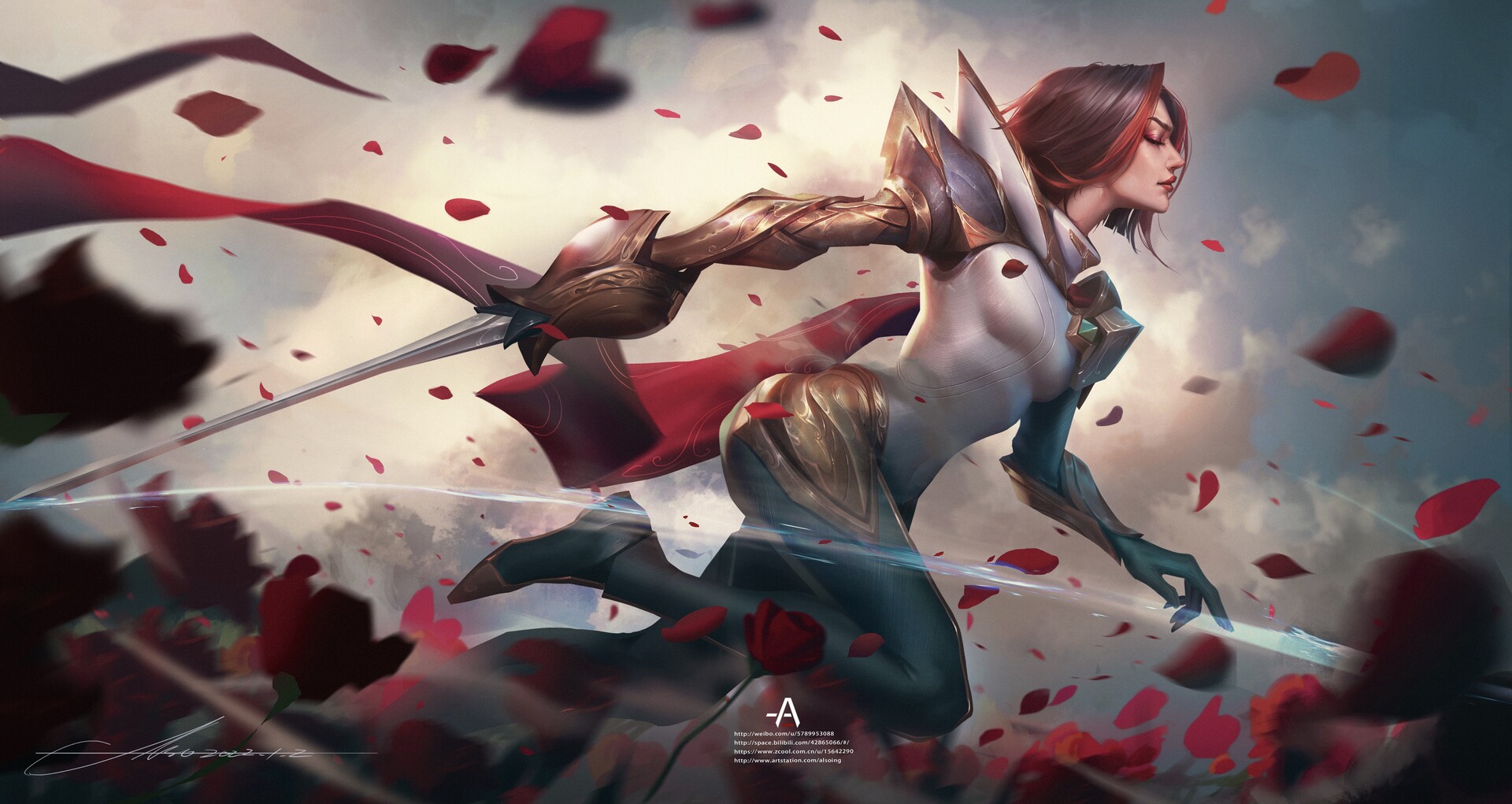 AL SO Drawing League Of Legends Fiora League Of Legends Weapon Red Fighting Motion Blur 1920x1021