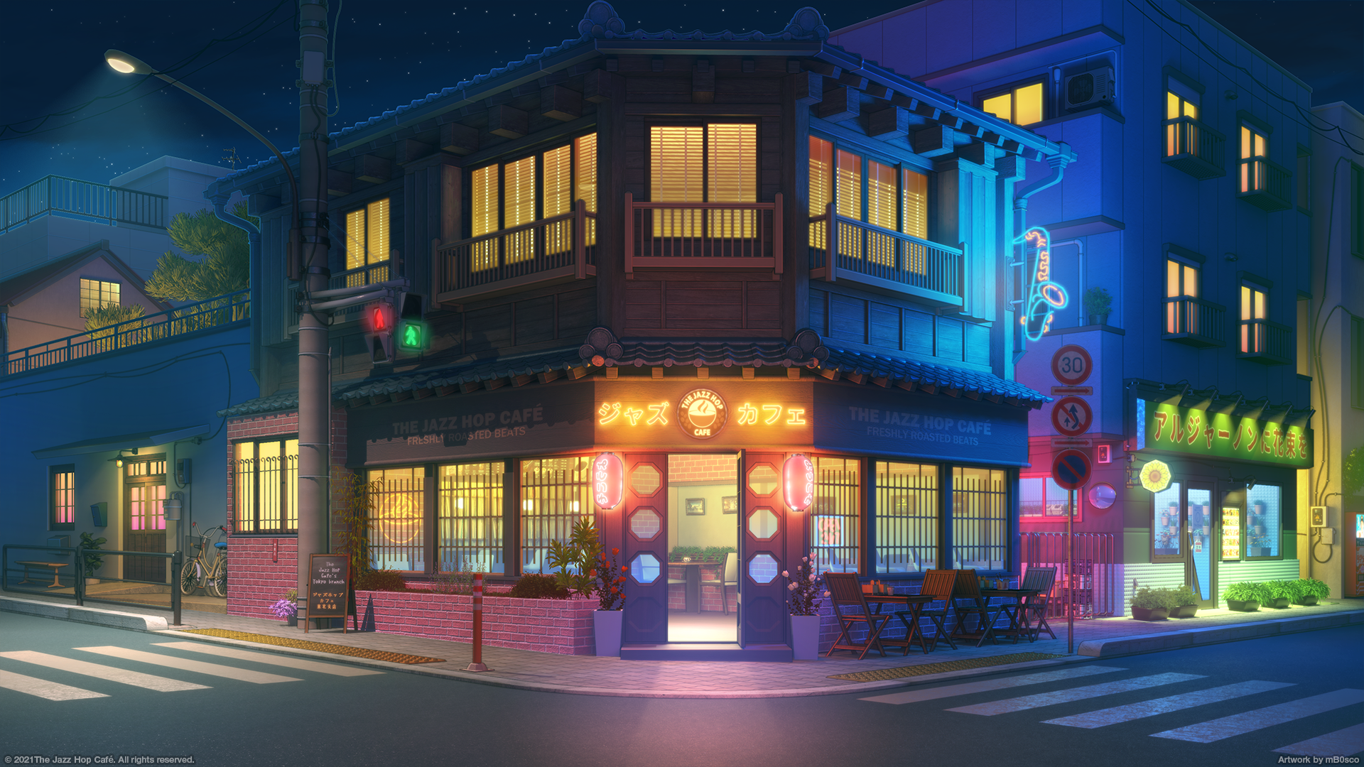 Japan Street Japan Digital Art LoFi Cafe Neon Neon Lights Artwork Digital 1920x1080