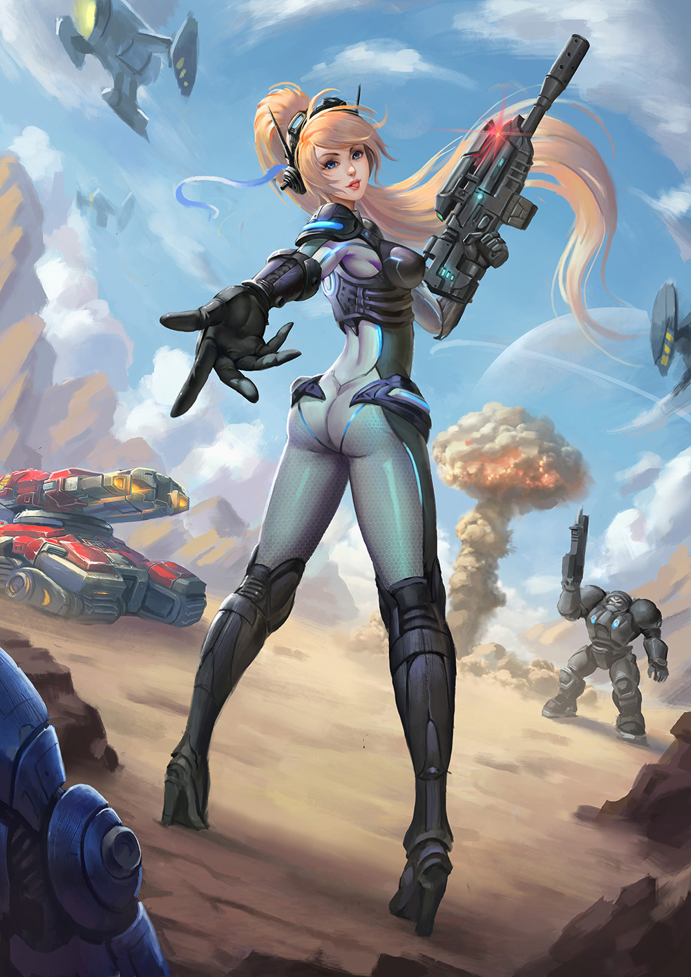 Wenfei Ye Drawing Women StarCraft Nova Starcraft Blonde Ponytail Sniper Rifle Tank Heroes Of The Sto 1000x1415