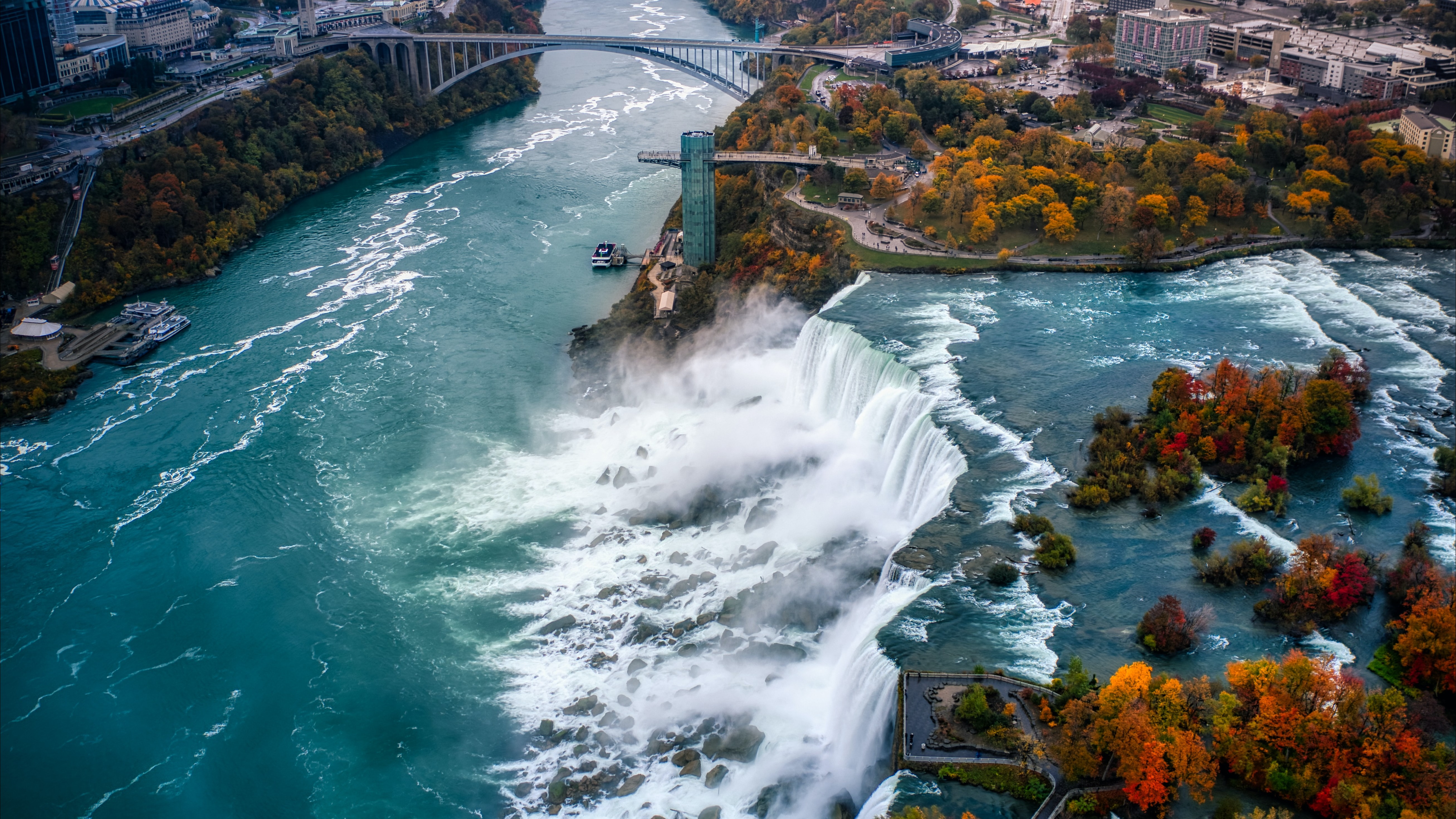 Niagara Falls Waterfall Fall Bridge Aerial View 5228x2941