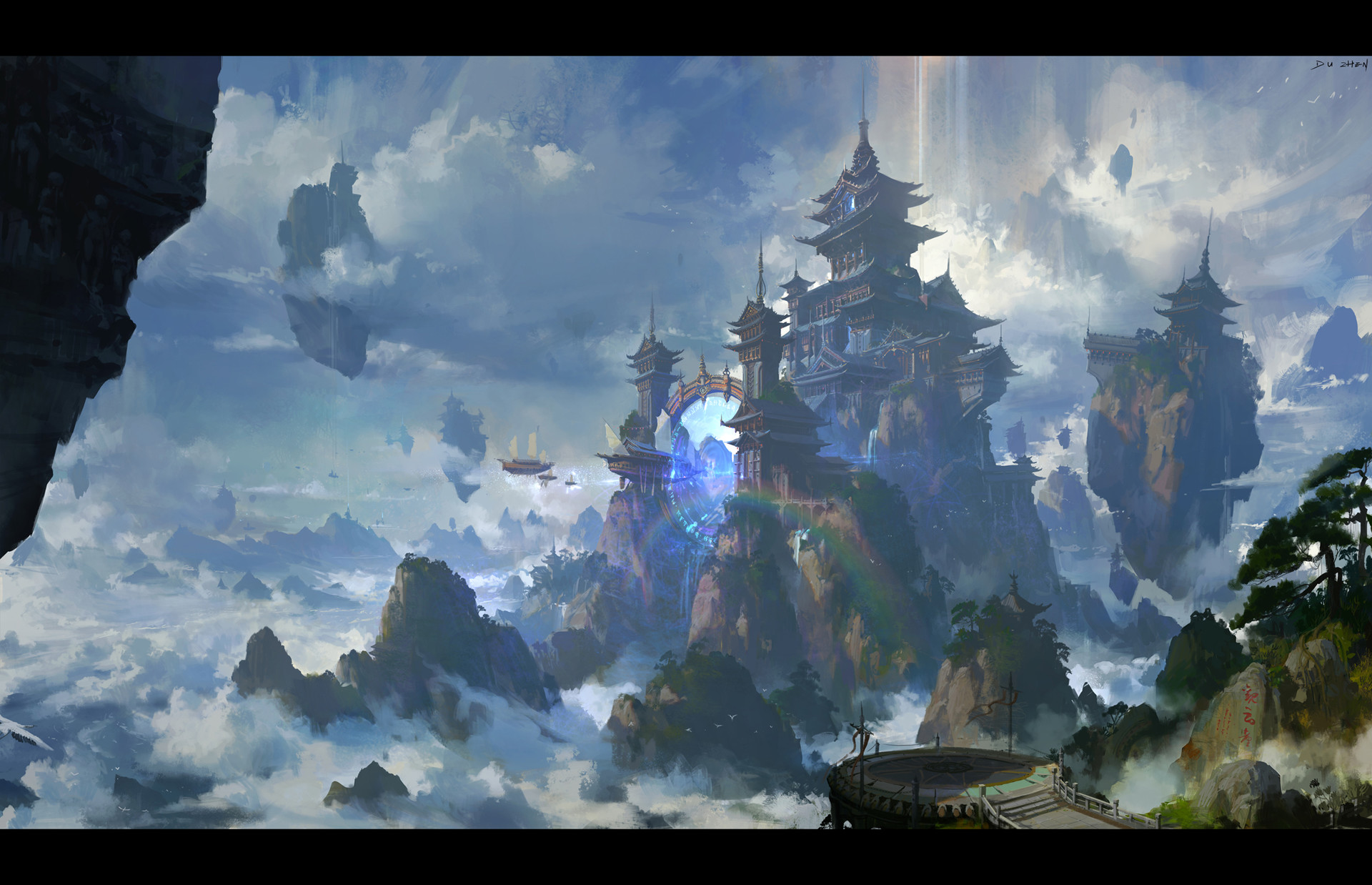 Lok Du Fantasy Architecture Fantasy Art Digital Art Fantasy City Clouds Portal 1920x1238