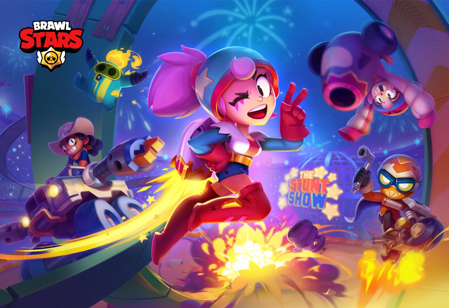 Brawl Stars Brawler Video Games Video Game Girls One Eye Closed Open Mouth Hand Gesture Artwork Vide 1440x990