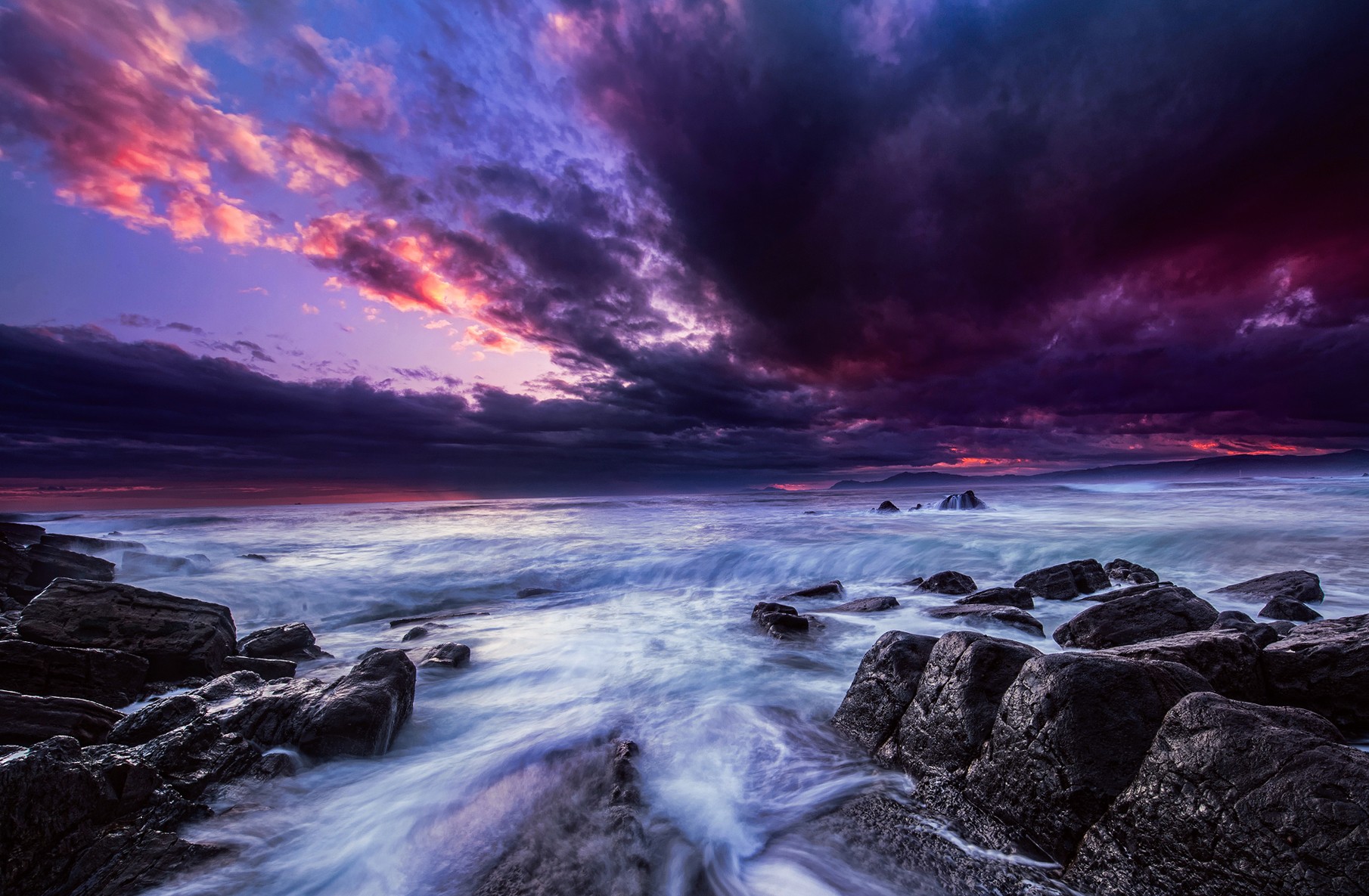 Cloud Horizon Ocean Purple Rock Sea 1810x1185