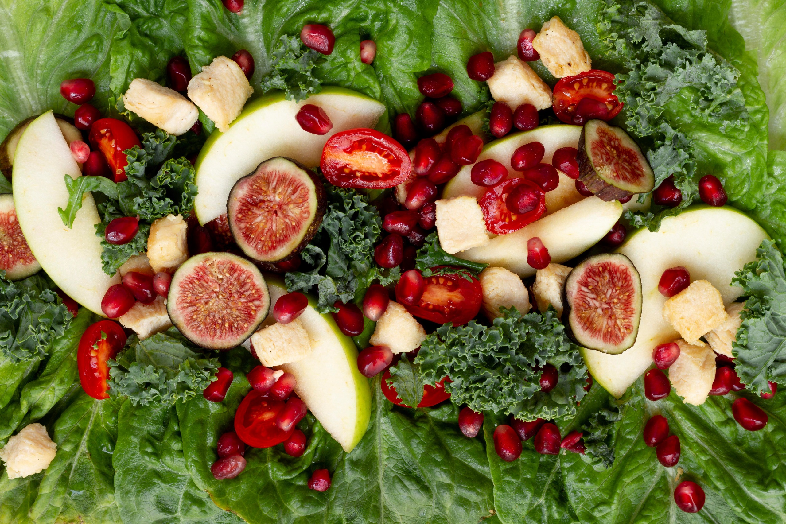 Food Vegetables Salad Fruit Apples Fig Pomegranate Lettuce Tomatoes 2560x1707