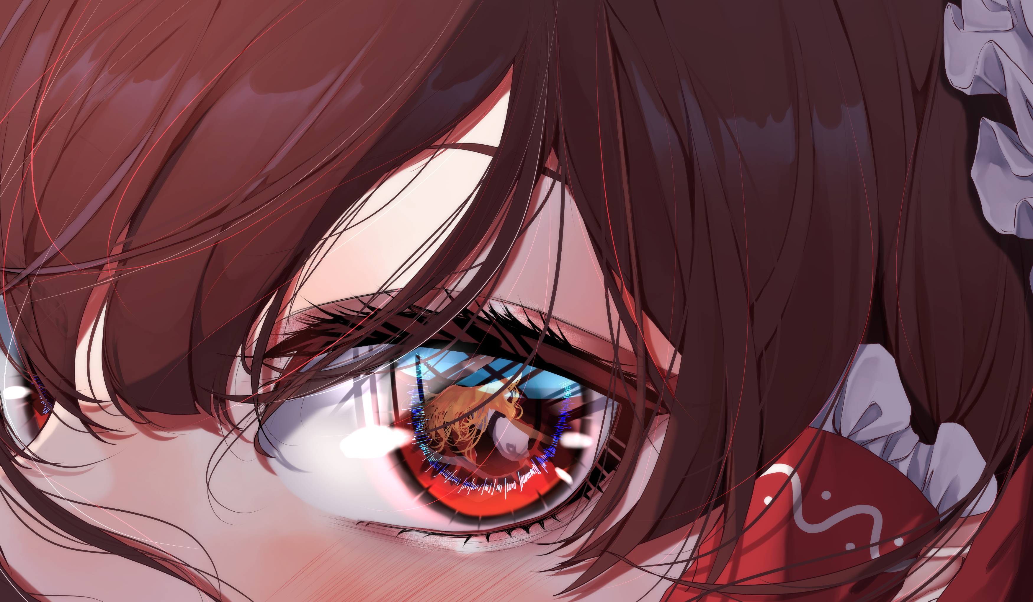Anime Anime Girls Touhou Red Eyes Mirrored Hakurei Reimu Kirisame Marisa Brunette Closeup Reflection 3500x2039
