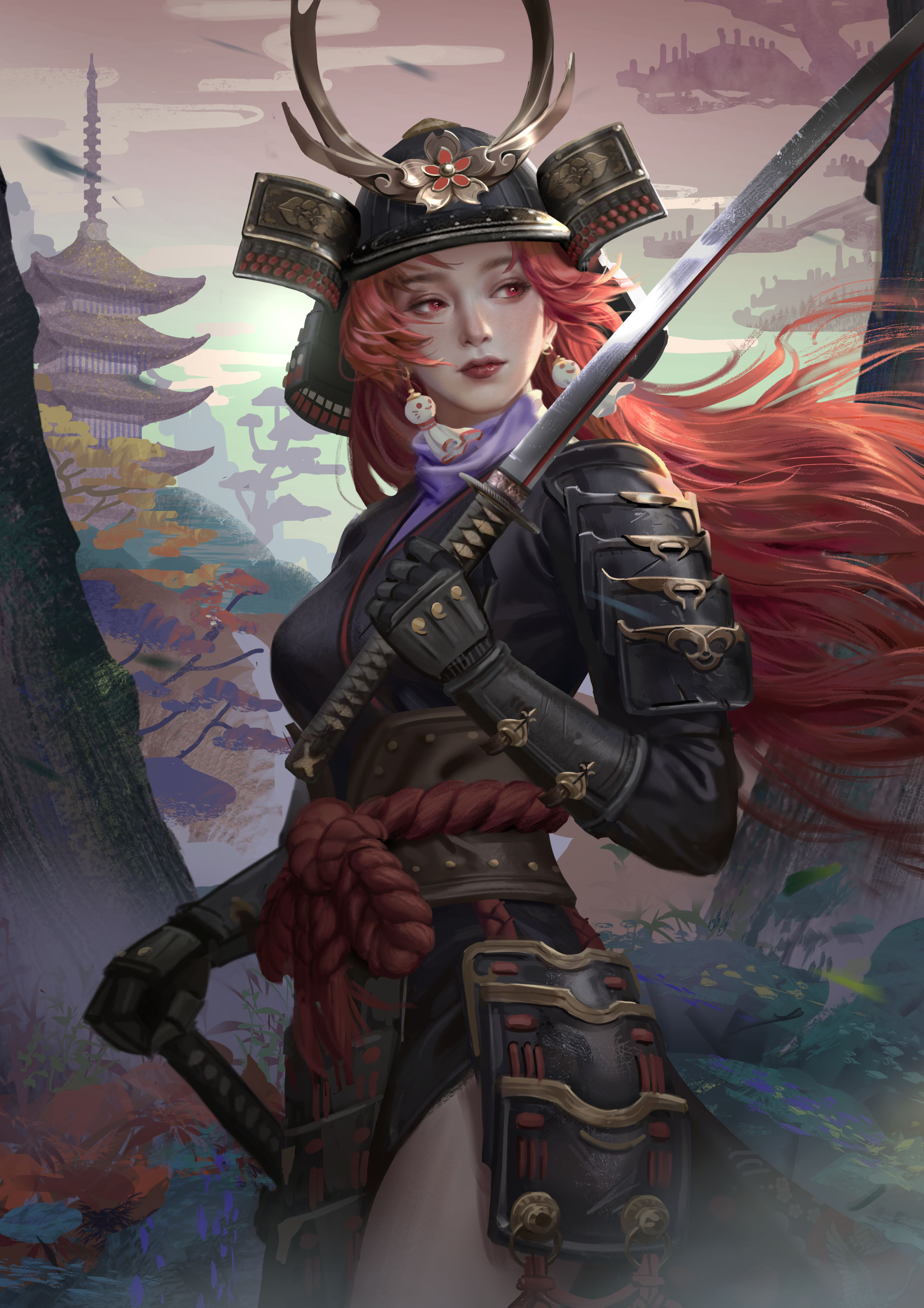 Hou China Digital Art Artwork Digital Painting Women Fictional Character Redhead Warrior Warrior Gir 2480x3508