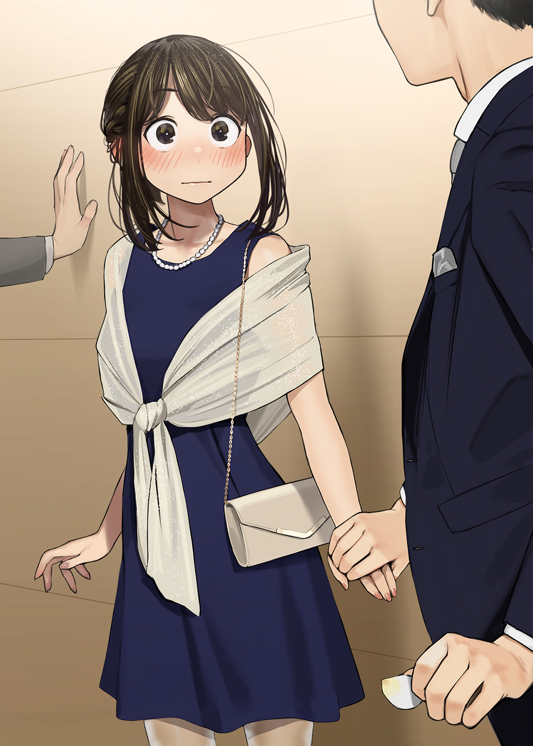 Yomu Anime Girls Anime Brunette Holding Hands Dress Necklace Purse Dark Eyes 1073x1500