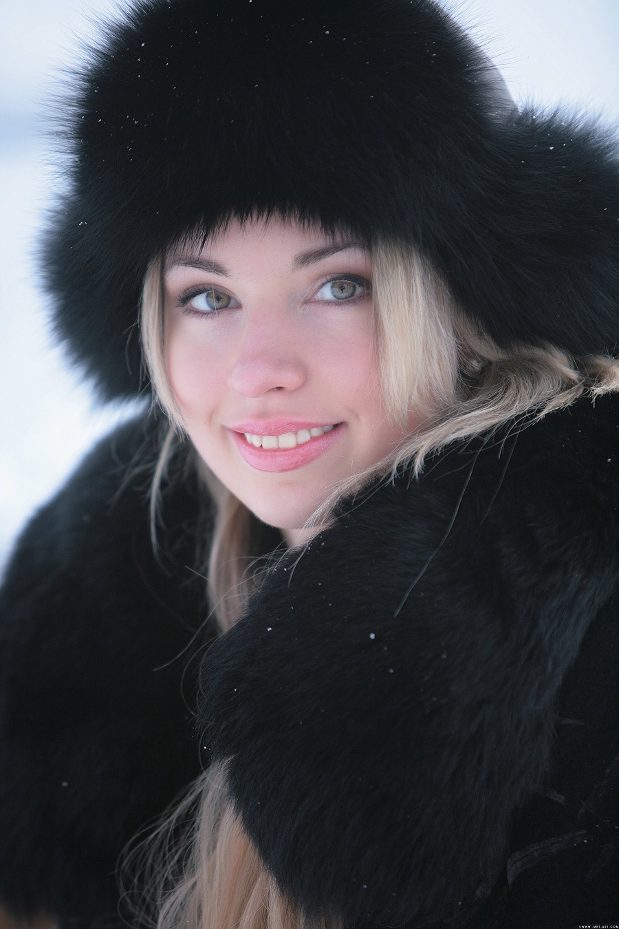 Model Blonde Winter Coats Fur Cap Fur Open Mouth Makeup Closeup Women Women Outdoors Smiling 900x1350
