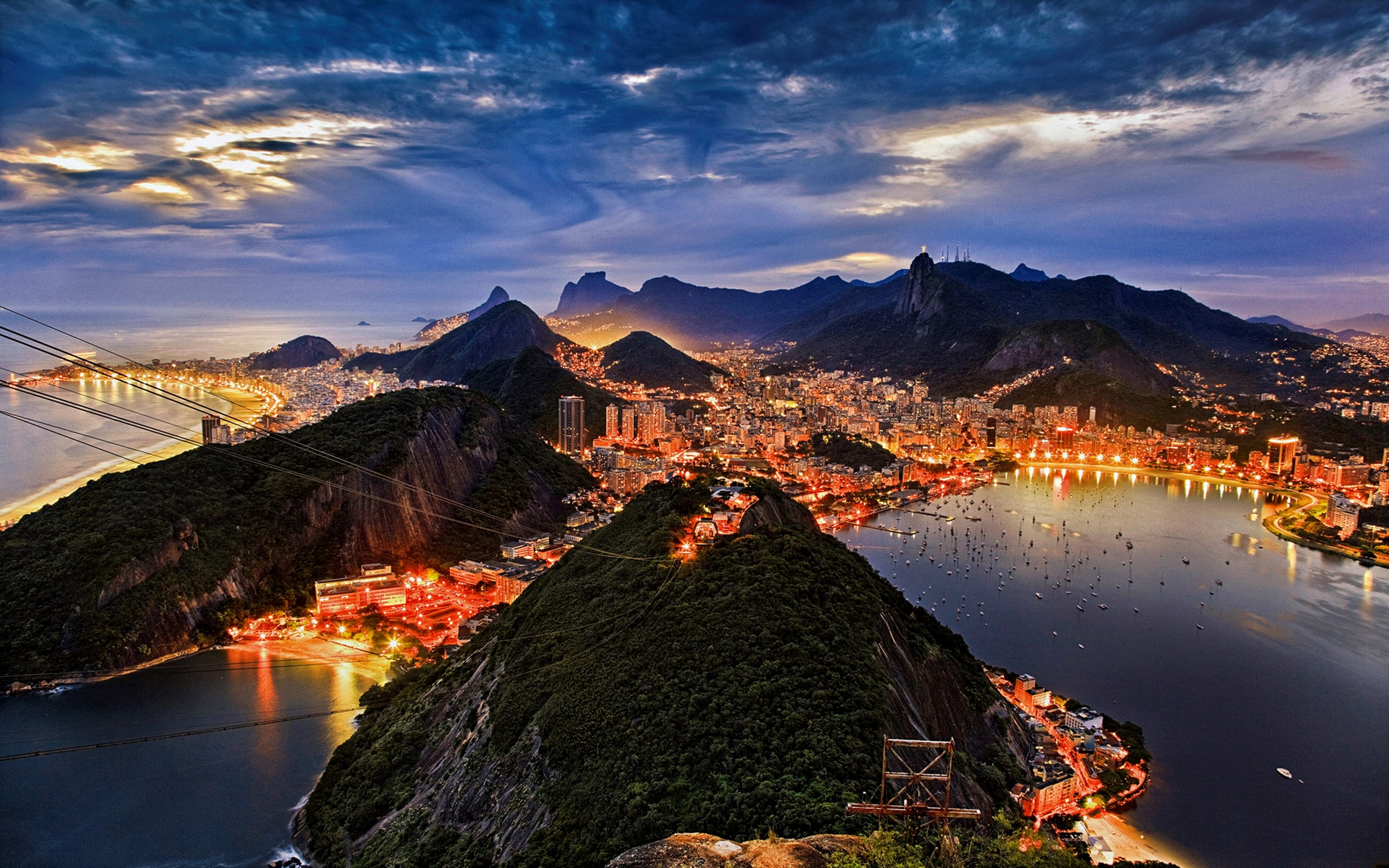 Brazil City Cityscape Horizon Light Mountain Night Sky 2560x1600