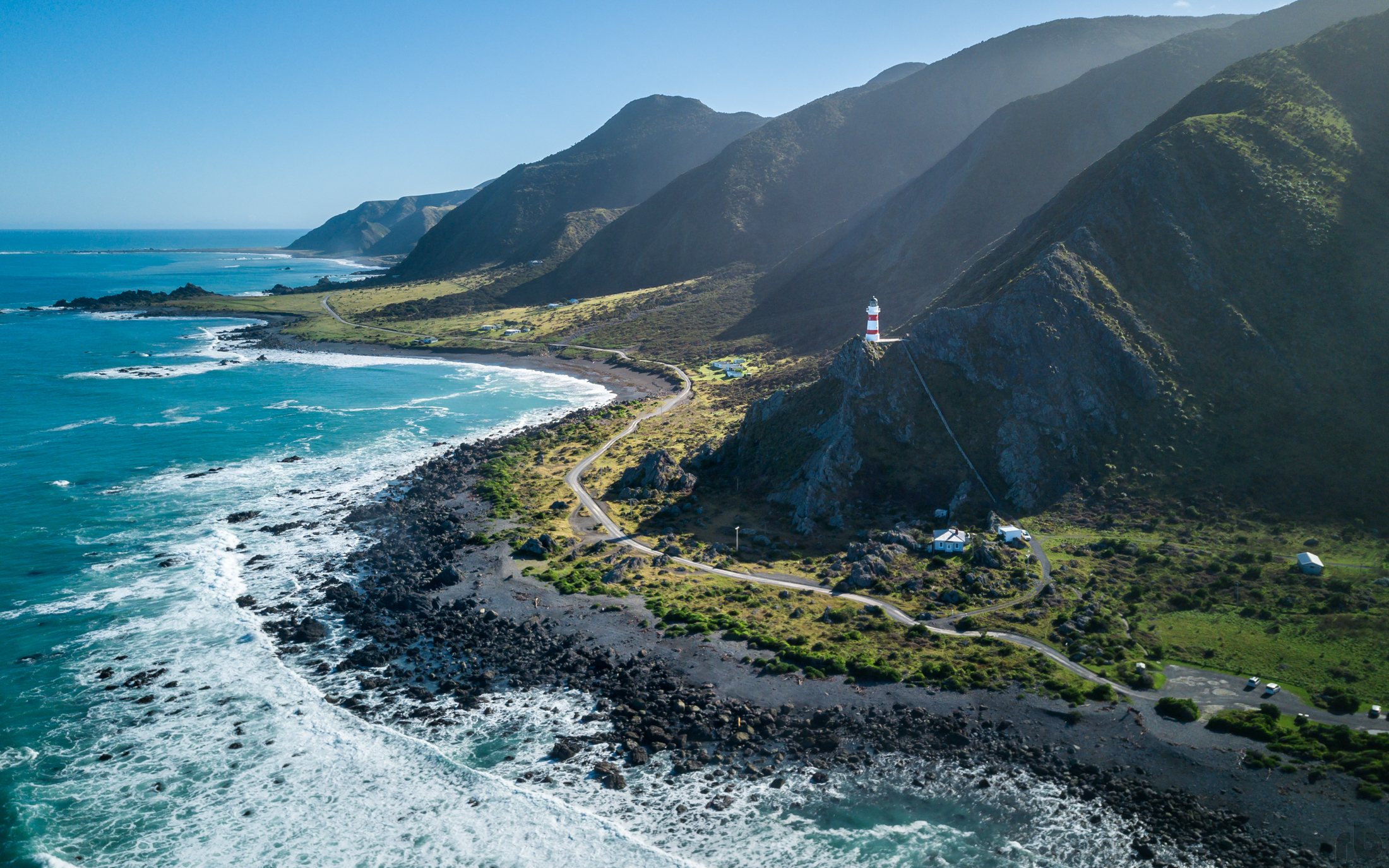 North Island New Zealand New Zealand Landscape Mountain Road Lighthouse Ocean Foam Horizon 2200x1375