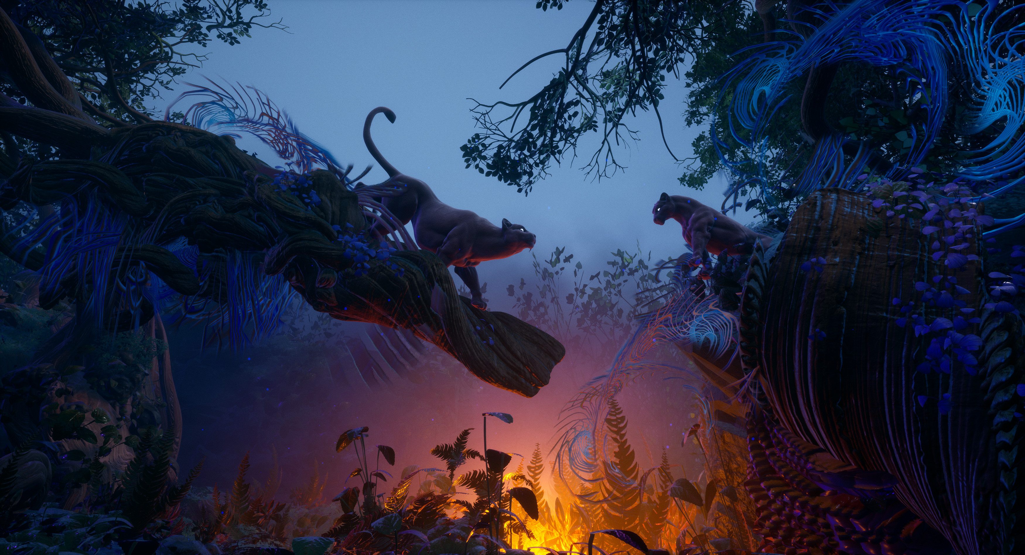 Tyler Smith Digital Art Fantasy Art Jungle Cats 3500x1896