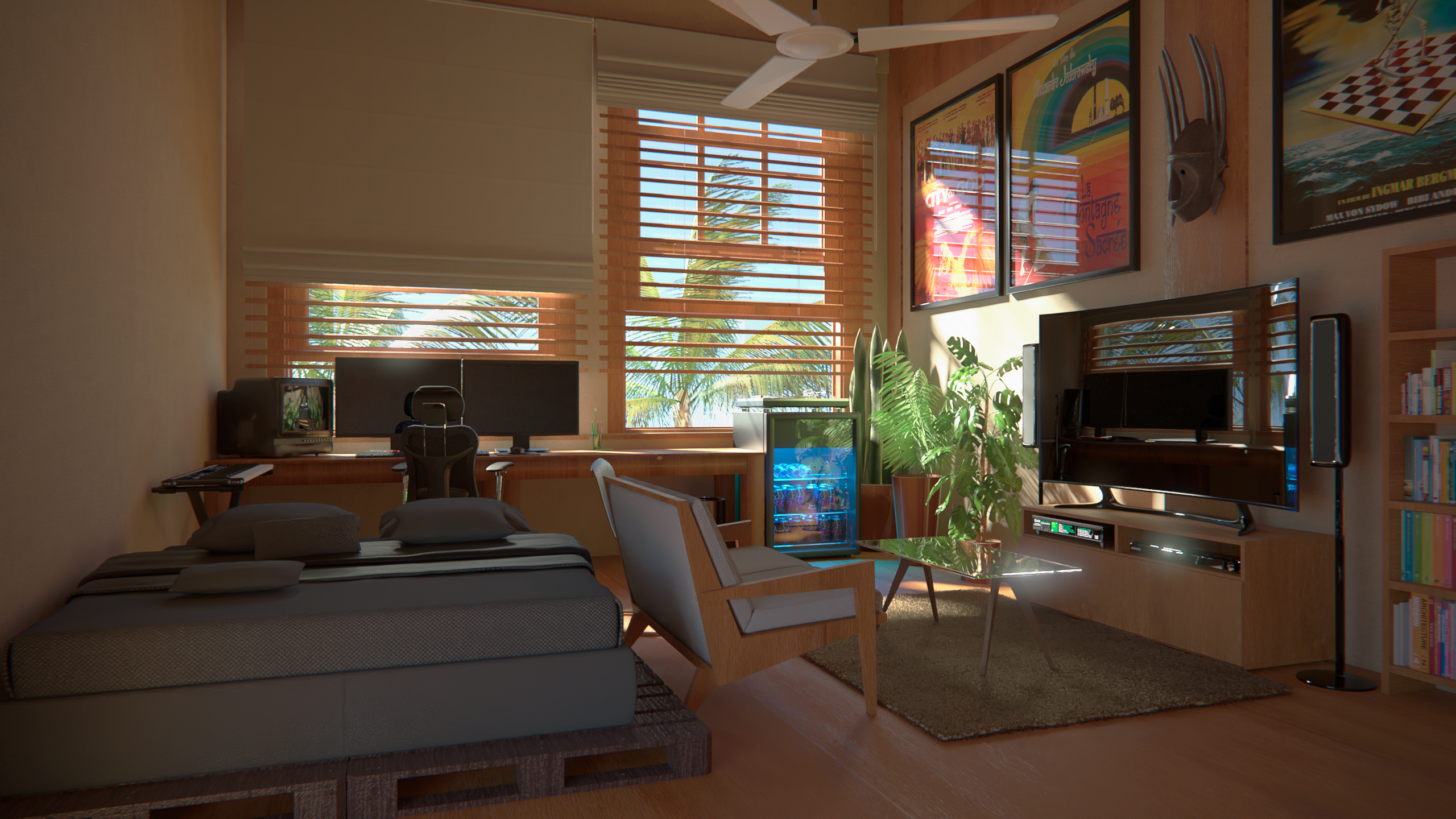 3D Render CGi Digital Art Interior Interior Design Students Room 2560x1440