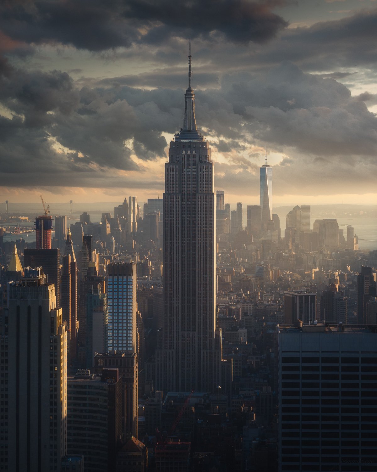 City Cityscape New York City Empire State Building One World Trade Center Skyscraper Clouds Portrait 1200x1500