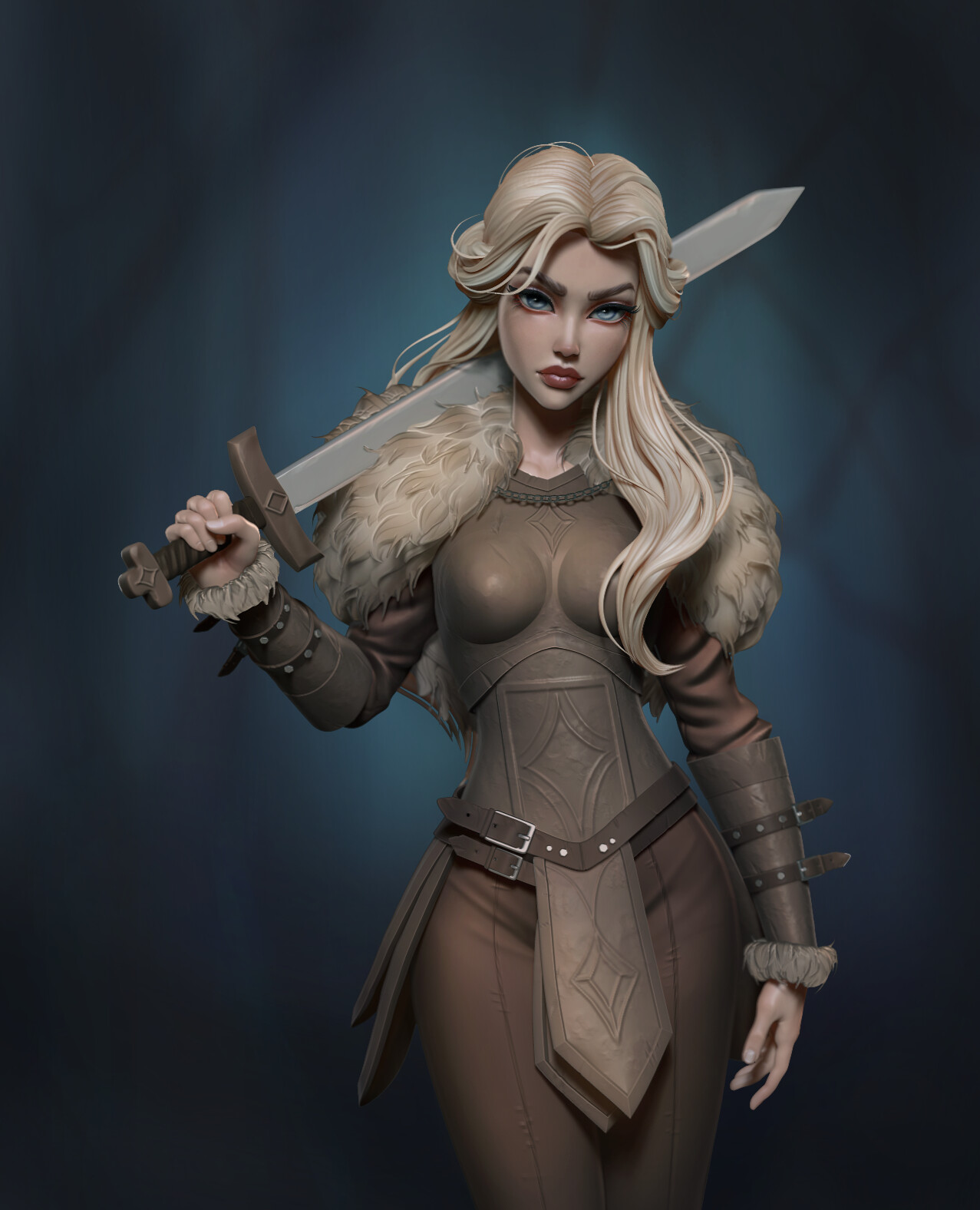 Anna Kartashova Digital Art ArtStation Fantasy Art Fantasy Girl Women Blonde Women With Swords Sword 1277x1576
