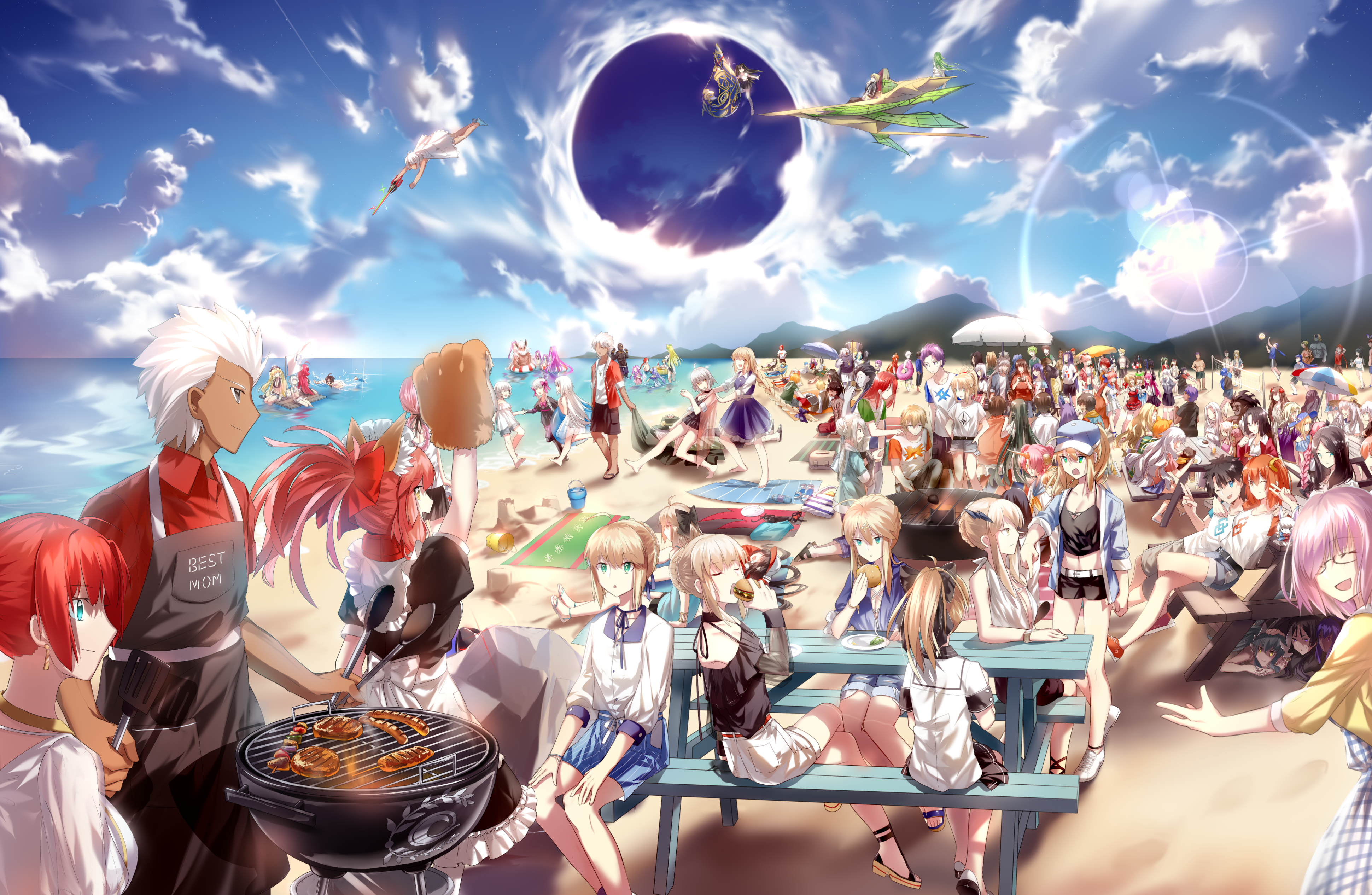 Fate Series Fate Grand Order Anime Sky Anime Girls Anime Boys Group Of Men Barbecue Clouds 3881x2531