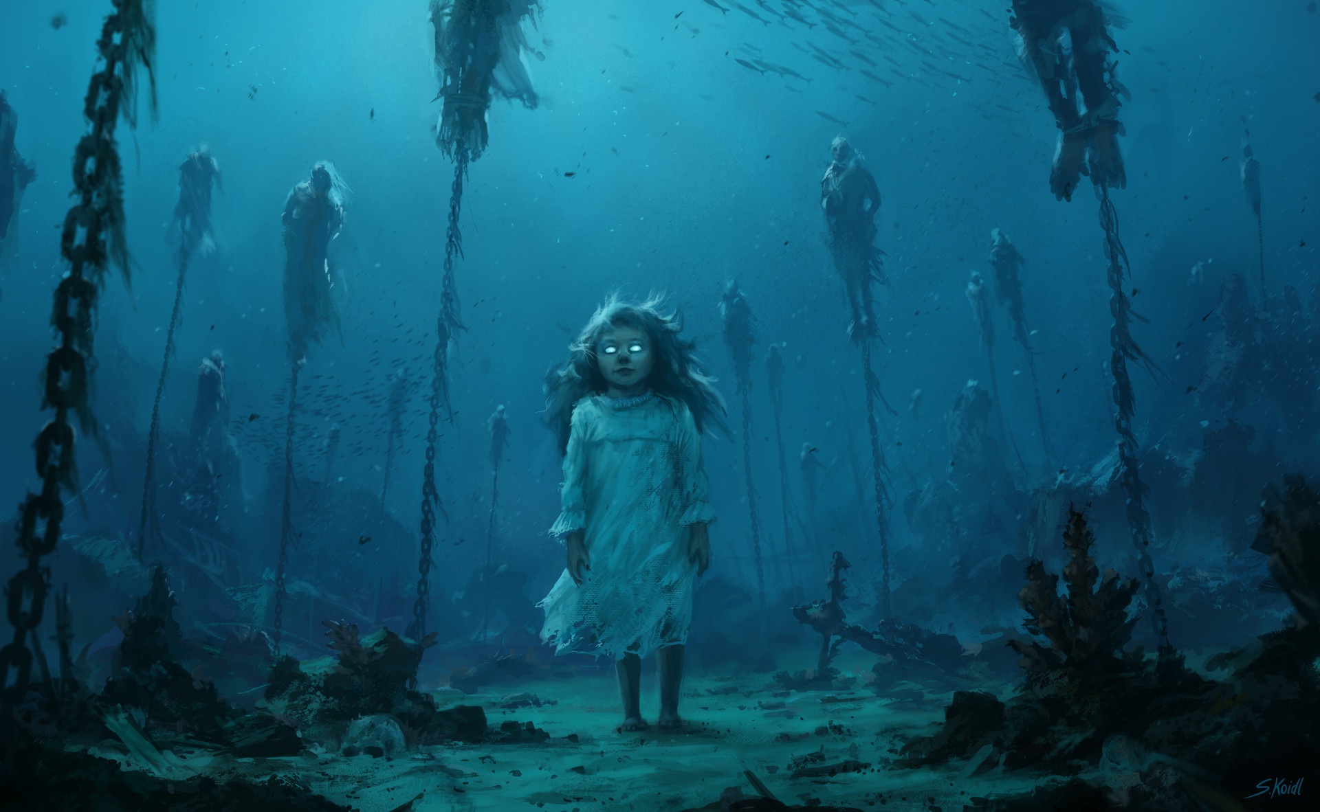 Creepy Girl Little Girl Underwater 1920x1182