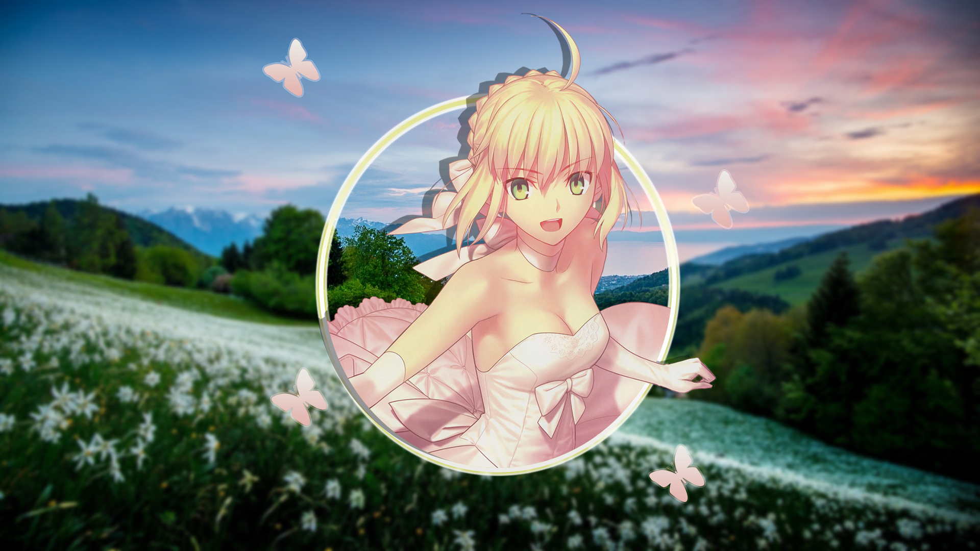 Fate Series Flowers Picture In Picture Anime Girls Saber Saber Fate Grand Order 1920x1080