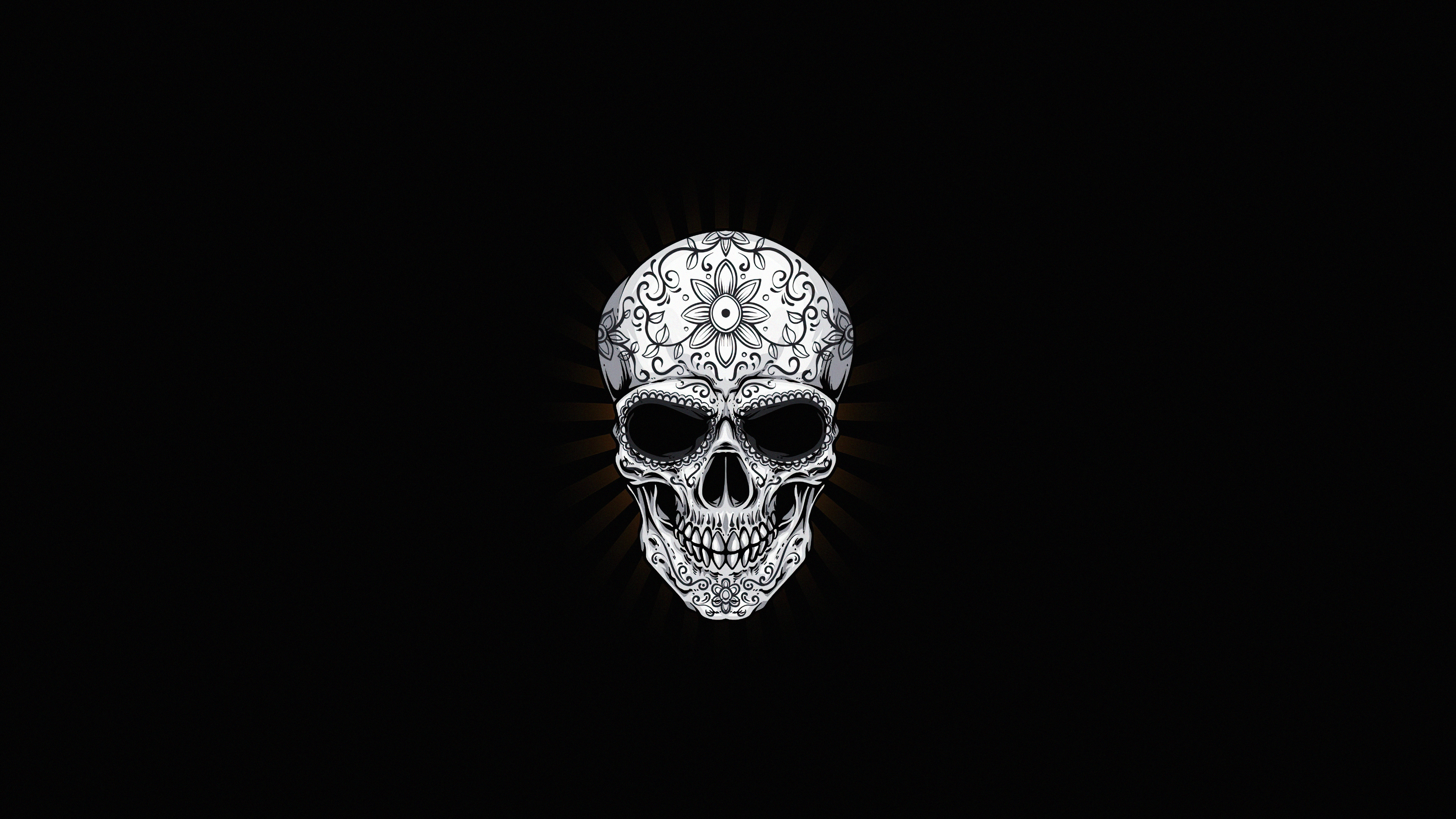 Skull Black Background Simple Background 3840x2160