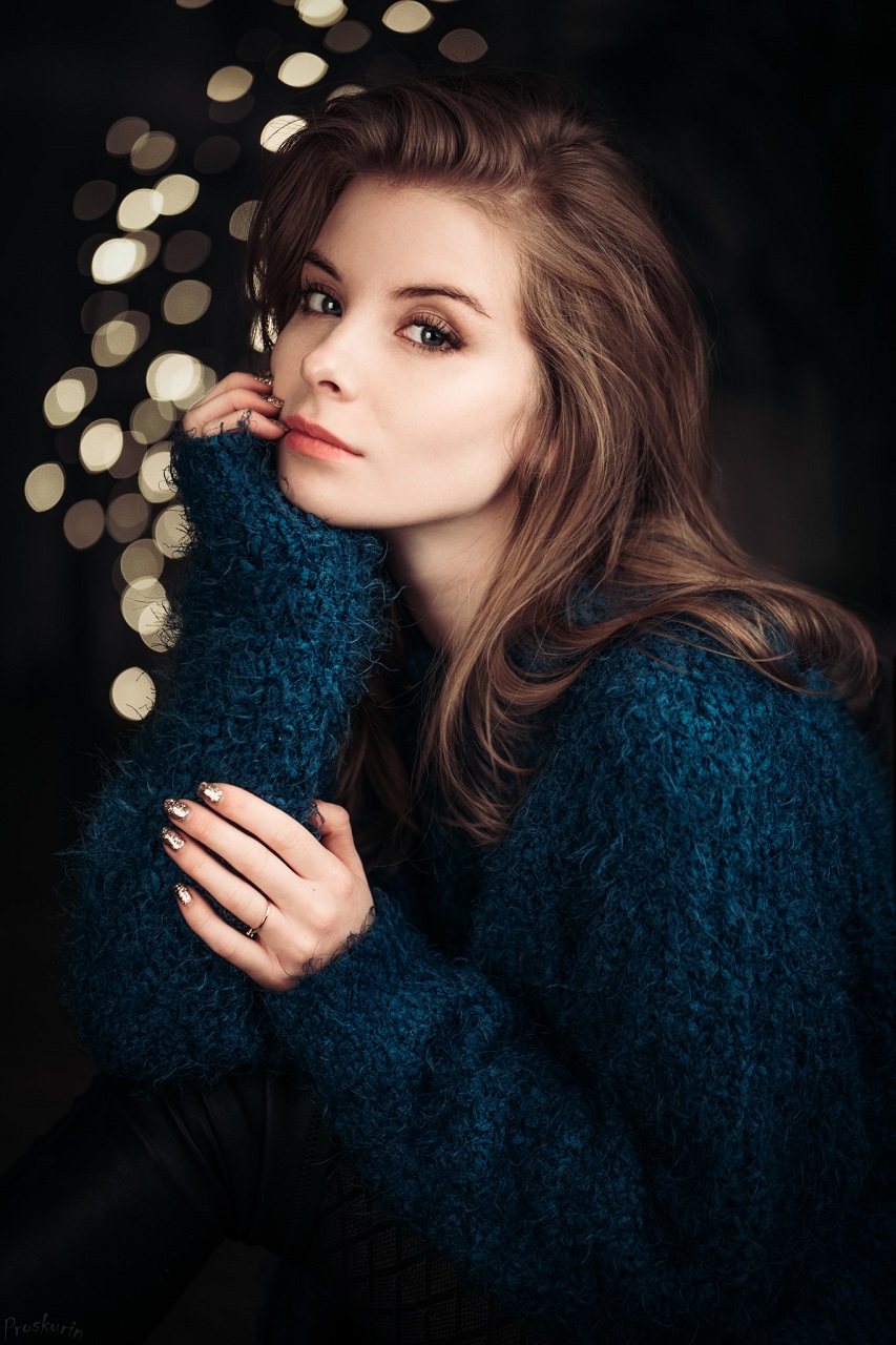 Women Long Hair Model Face Irina Popova Sweater Blue Sweater Ivan Proskurin 853x1280