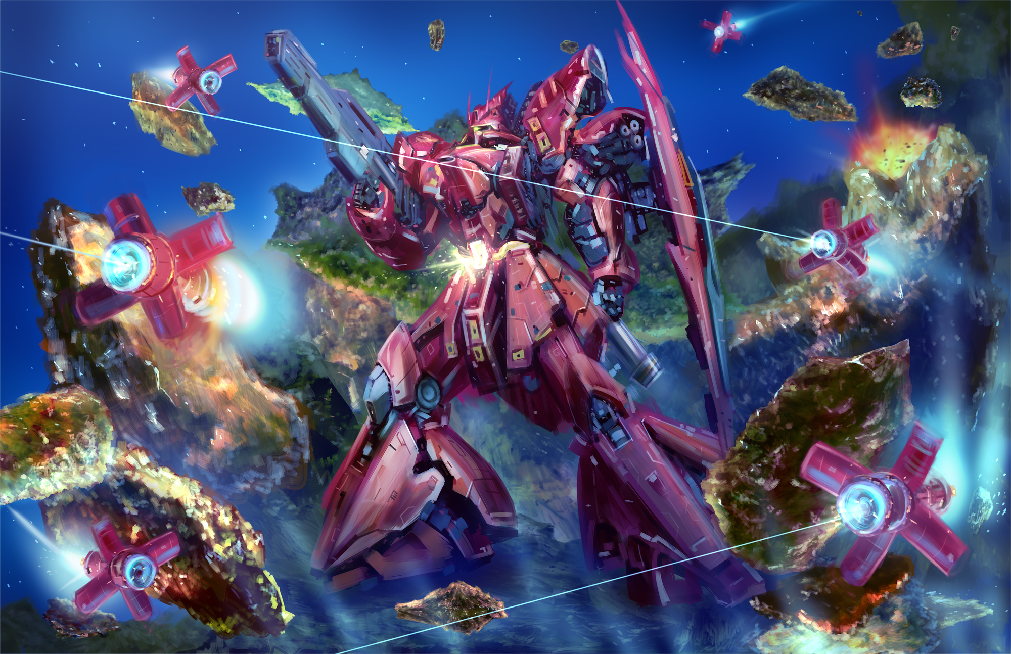 Anime Mechs Mobile Suit Mobile Suit Gundam Chars Counterattack Sazabi Super Robot Wars Artwork Digit 2000x1294