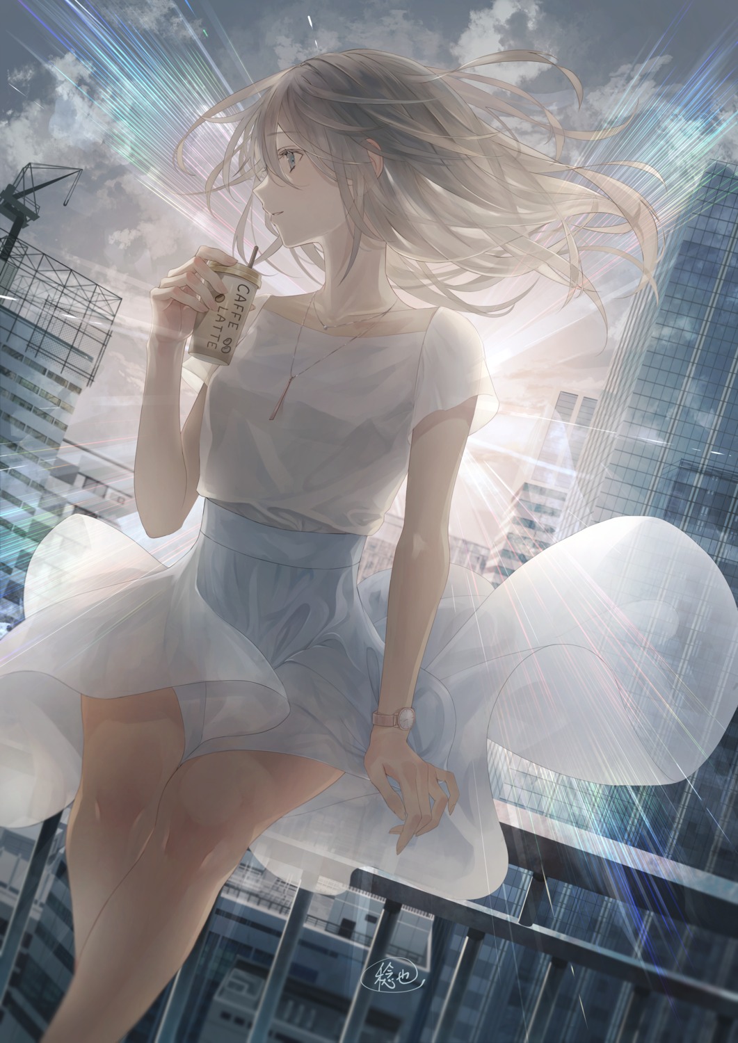 Anime Anime Girls Coffee Backlighting Artwork Nenya Oekaki 1061x1500