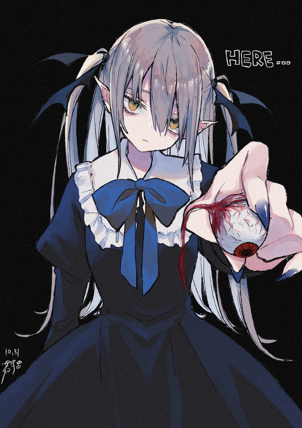 Anime Anime Girls Mimelond Artwork Halloween Eyeball Grey Hair Pointy Ears Dress Gothic Lolita 1000x1414