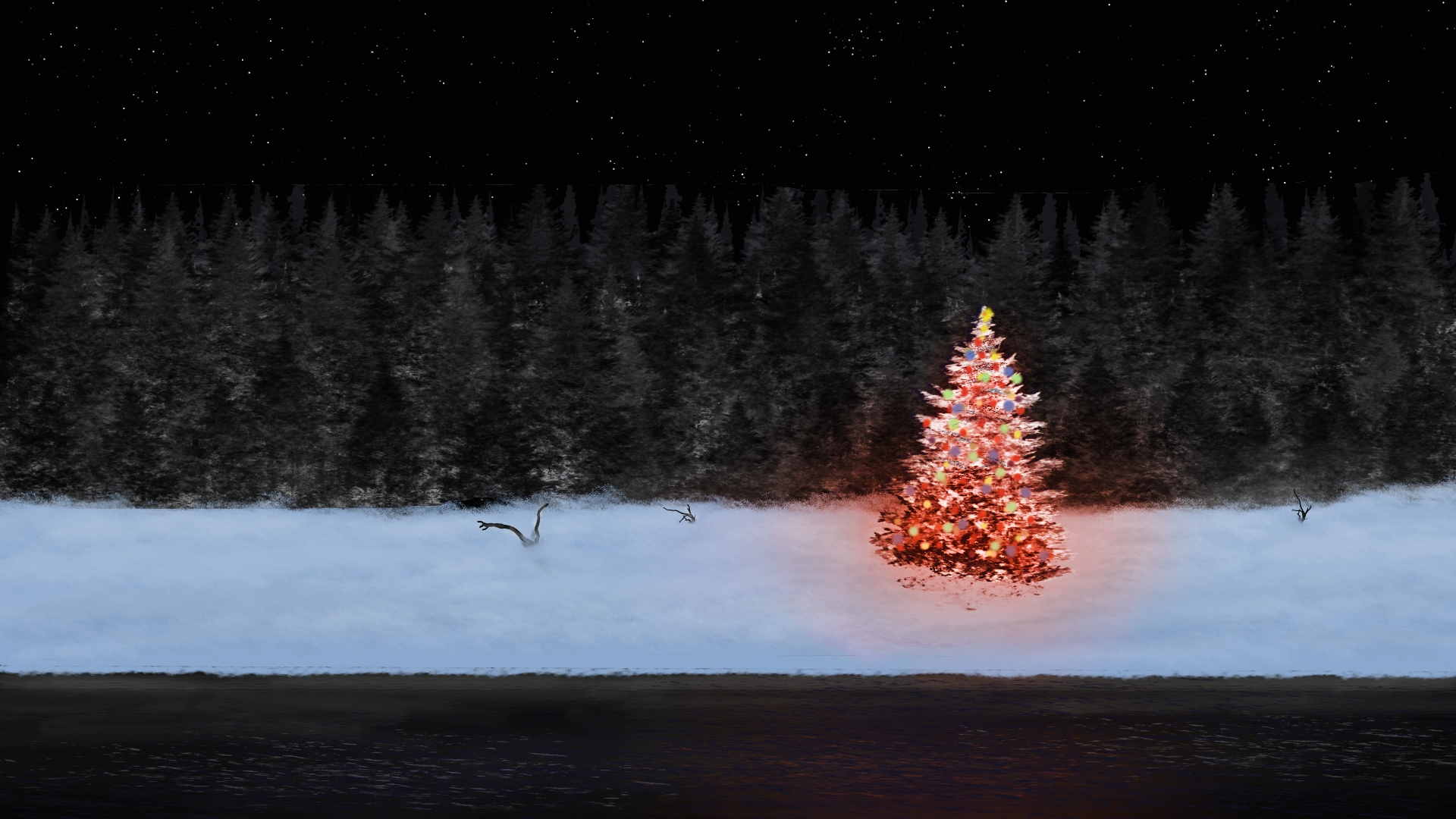 Digital Art Digital Painting Nature Christmas Christmas Tree Holiday Winter Snow Trees 1920x1080