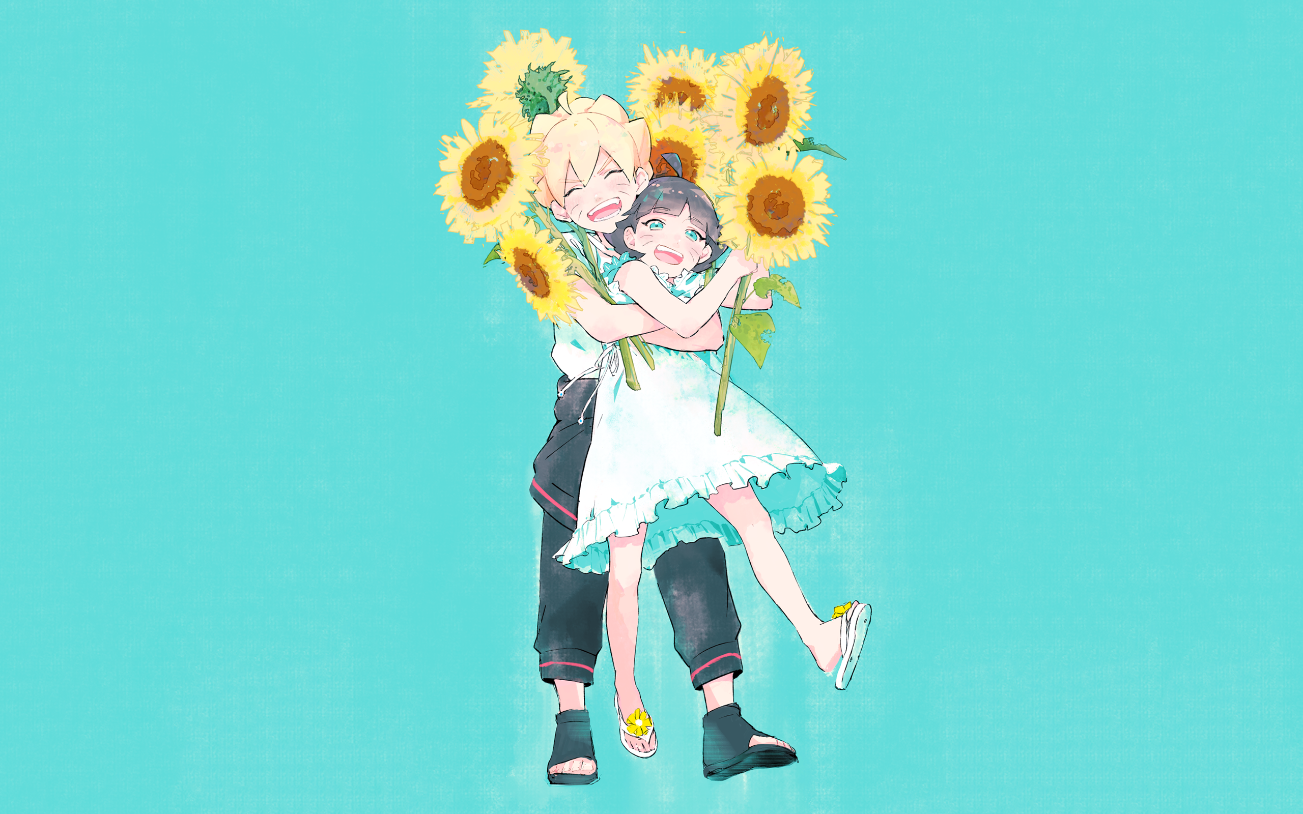 Boruto Naruto Next Generations Uzumaki Himawari Uzumaki Boruto Anime Sunflowers Blond Hair Siblings  2560x1600