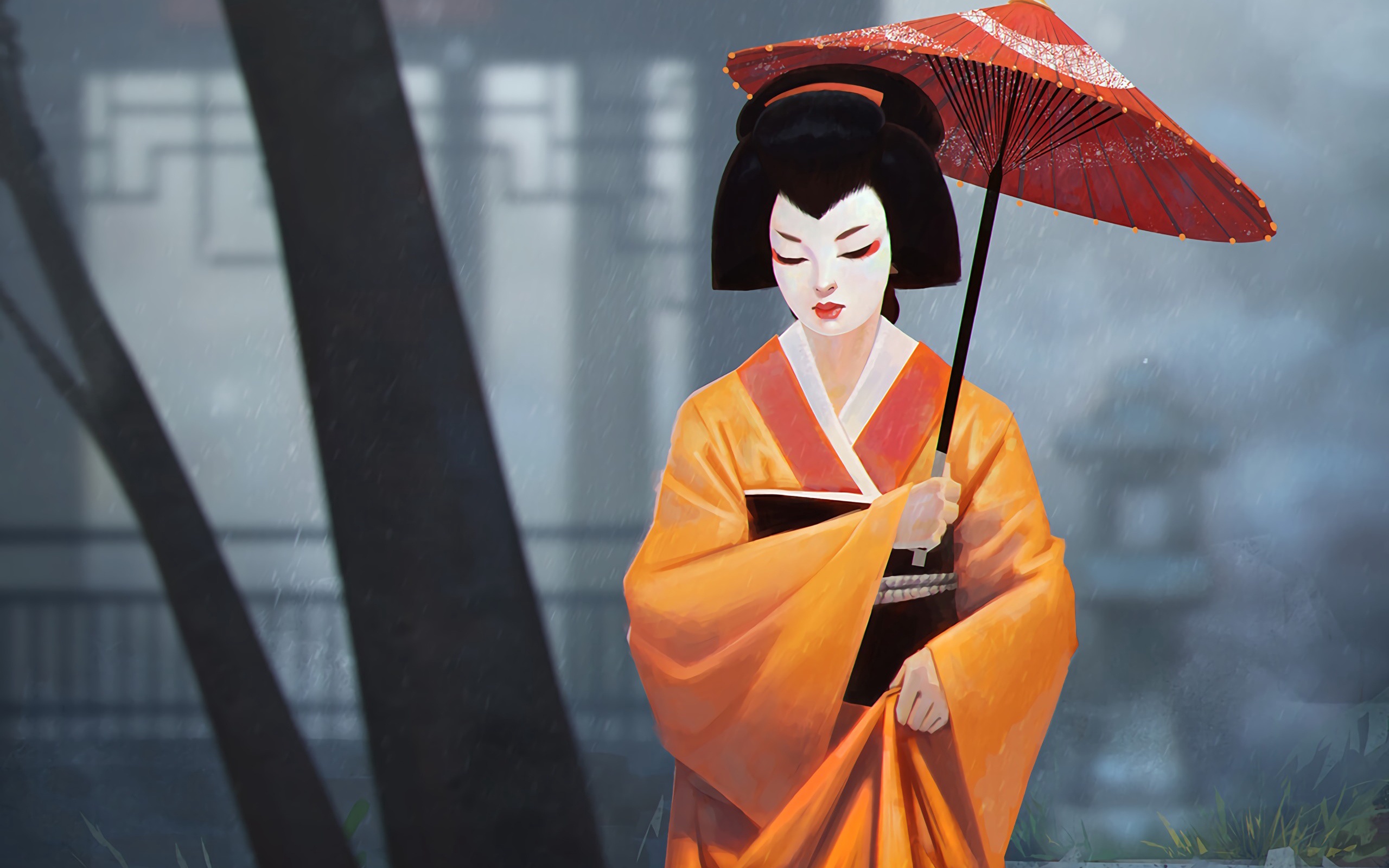 Girl Umbrella Kimono 2560x1600