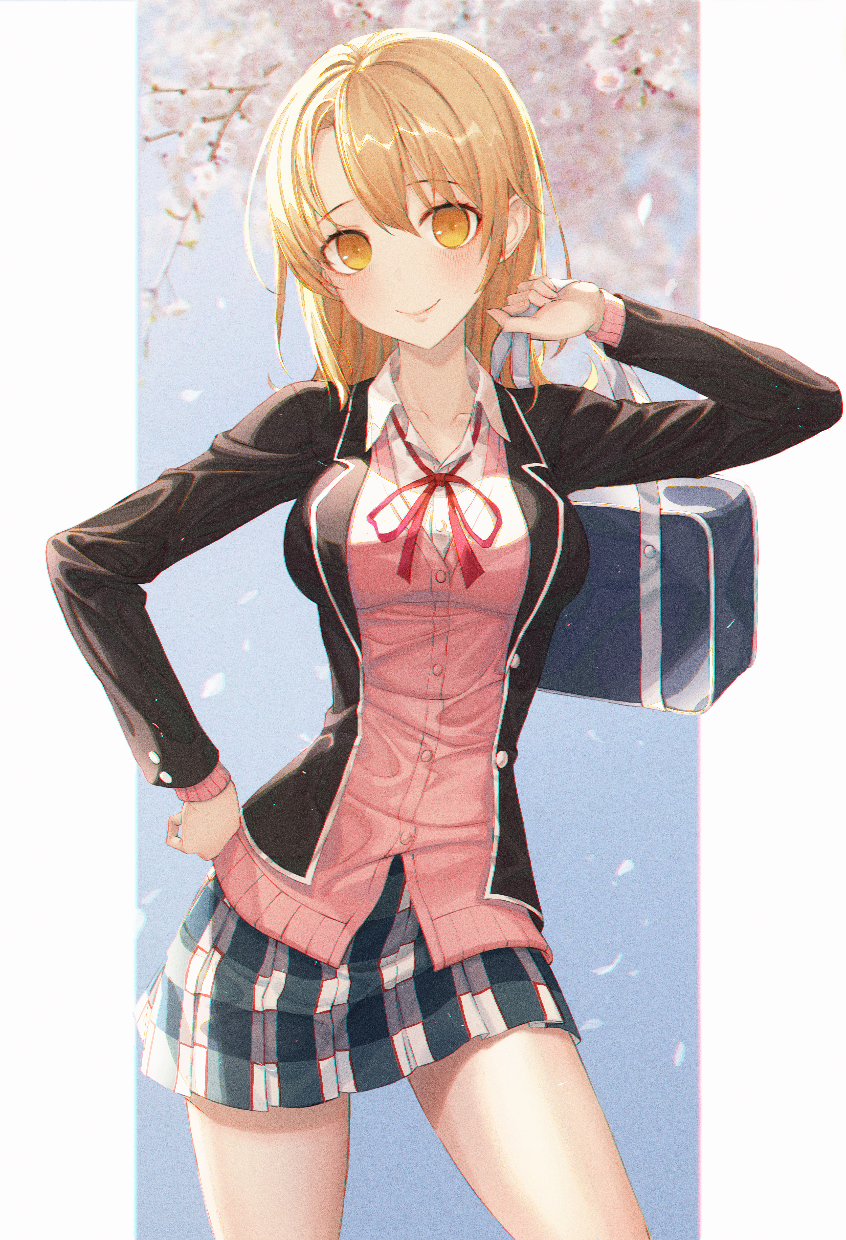 Anime Anime Girls Digital Digital Art 2D Looking At Viewer Skirt Standing Jacket Blonde Yellow Eyes  3346x4900